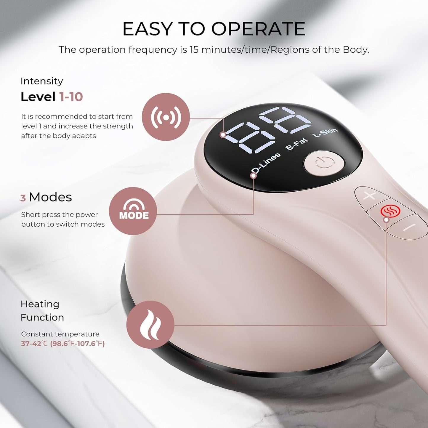 Depsoul Cellulite Massage Tool - 3 Modes 10 Levels Electric Cellulite Body Massager Machine, Skin Tightening Device with Heating Function for Home Use on Belly, Arm, Waist, Leg, Buttocks, Back