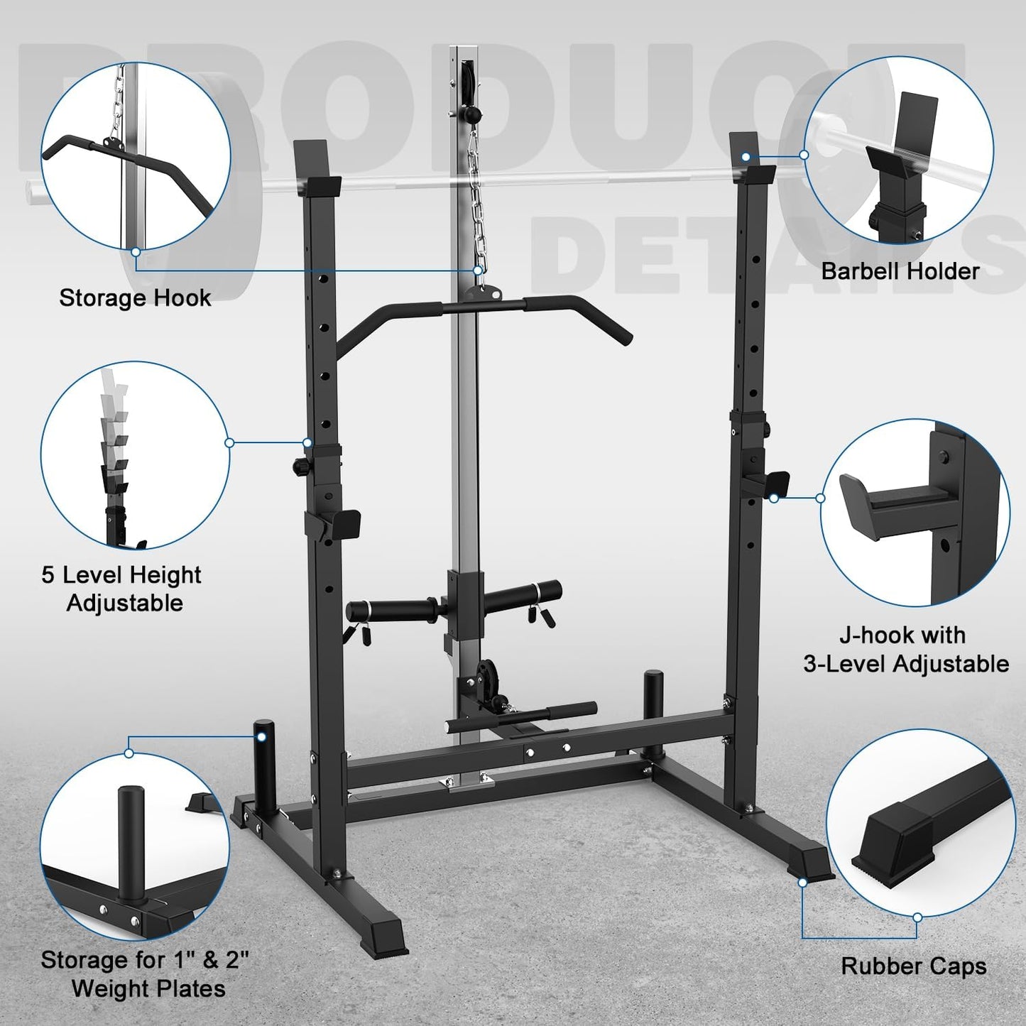 Power Rack with LAT Pulldown Pulley System Adjustable Multi-Functional Squat Rack, Power Cage with J-Hooks Home Gym