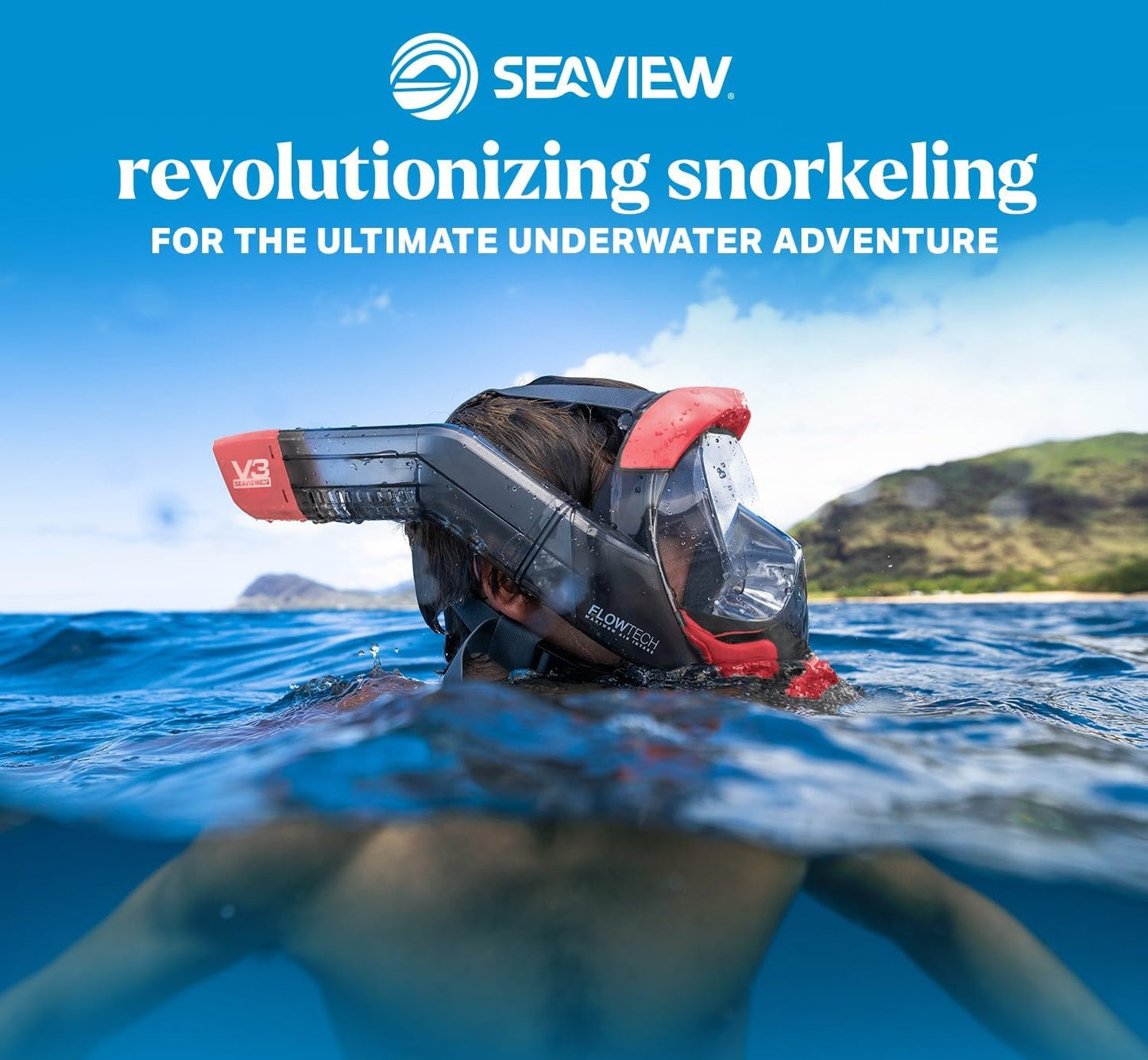 Seaview 180 V3 Full Face Snorkel Mask Adult- The V3 is The Perfect Snorkeling Gear for Adults- Snorkel Mask with 180 Panoramic Viewing and Up to 600% Easier Breathing- Patented Flowtech Air Intake