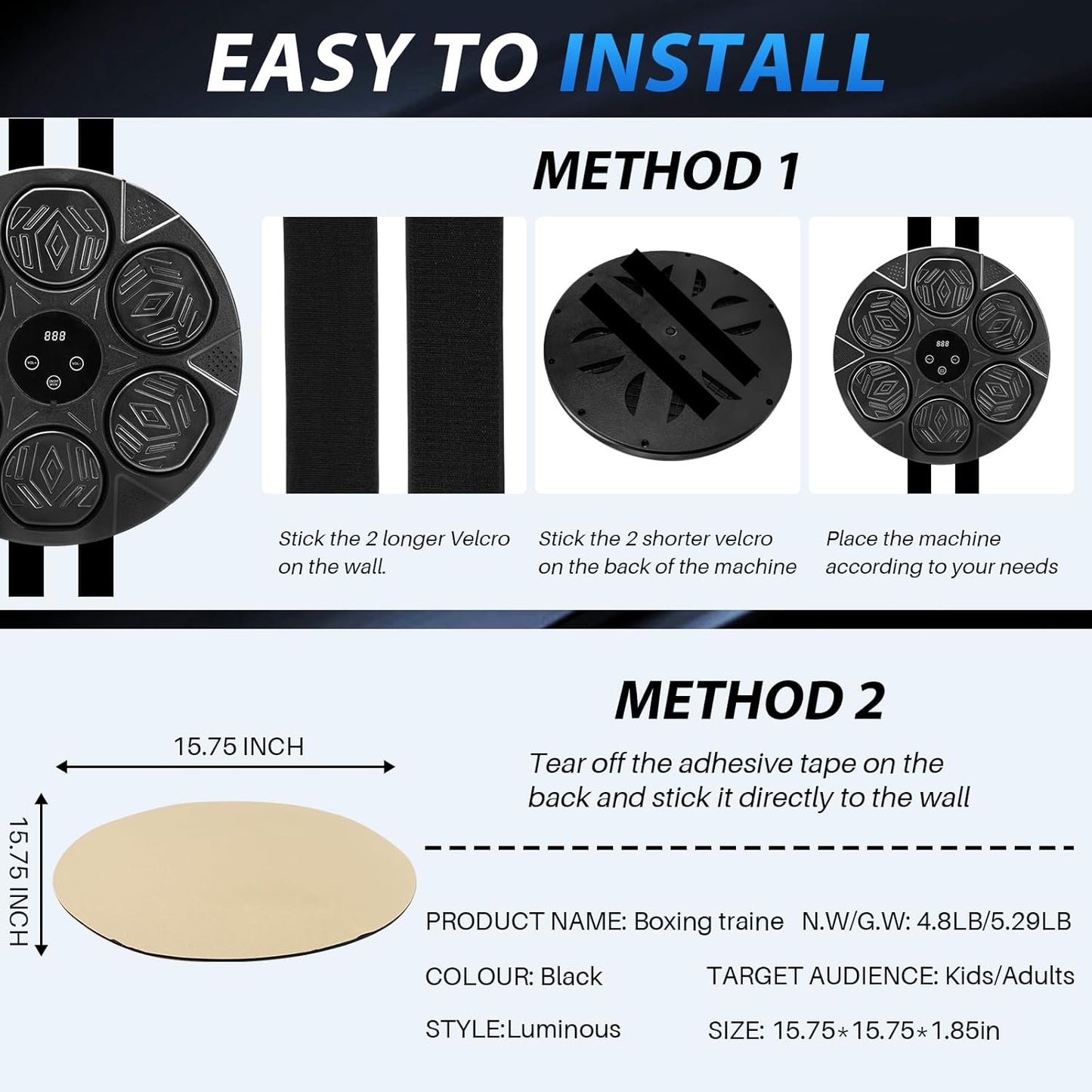 Music Boxing Machine, Bluetooth Music Punching Machine with Gloves, Electronic LED Boxing Training Equipment Wall Mounted, 9 Modes & 9 Speeds, Boxing Target for Home, Office, Gym