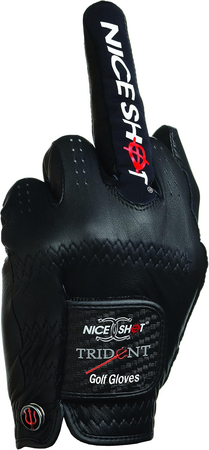 Nice Shot Trident Golf Glove with Power Grip Strips in Premium Black Cabretta Leather