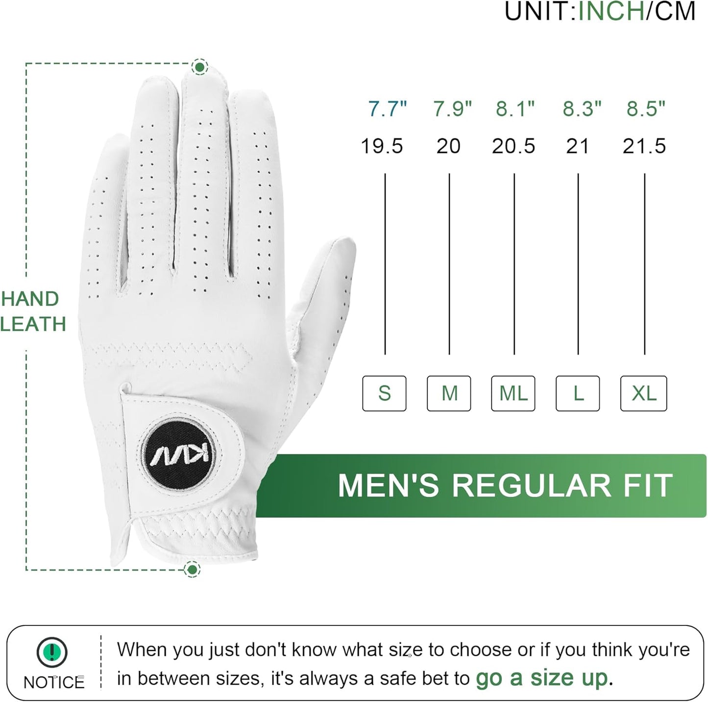 KVV Cabretta Leather Golf Gloves for Men, Mens Golf Gloves Worn on Left Hand, Premium Grip, Exceptional Comfort