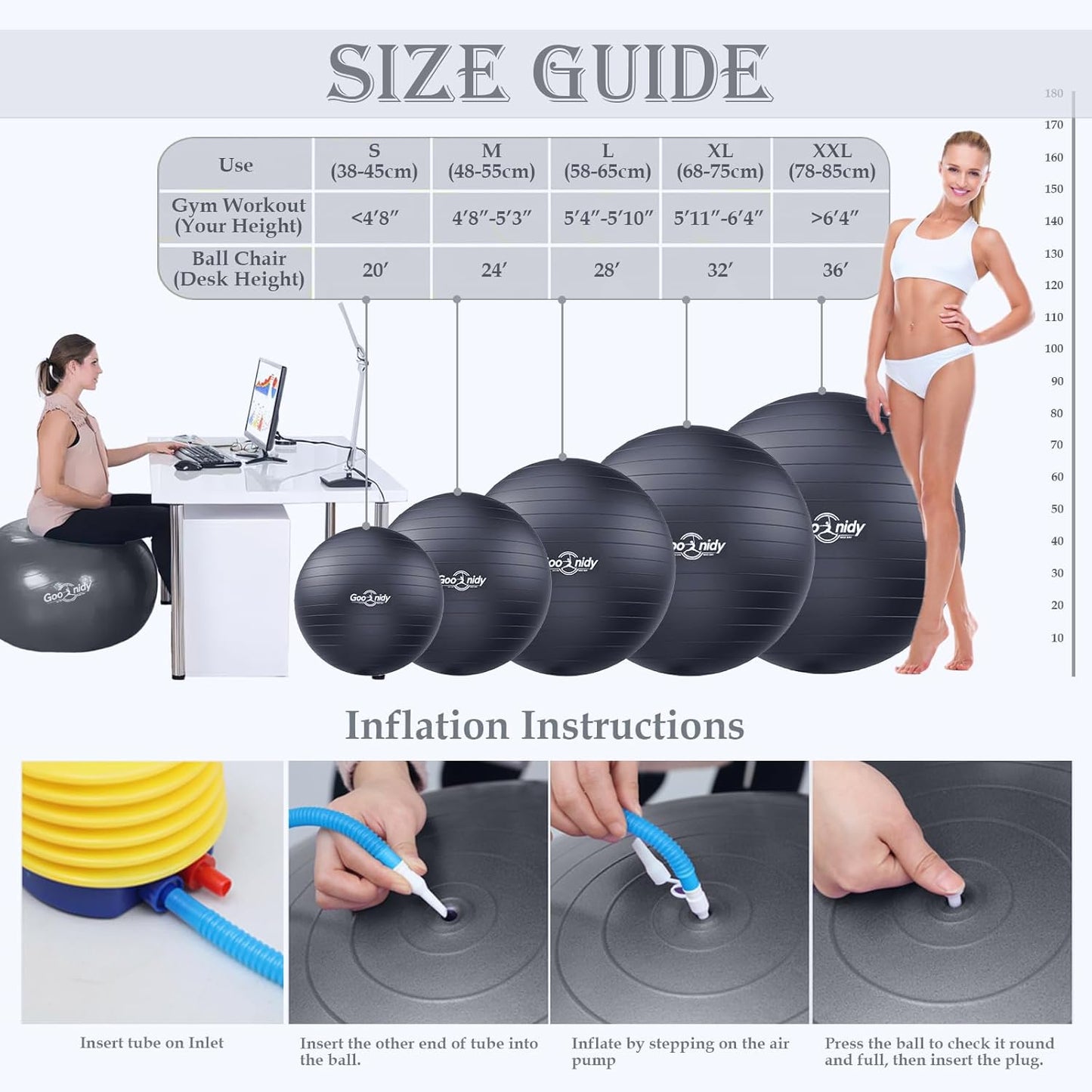 Soft Exercise ball, Anti-Burst Yoga Ball Chair Supports 2200lbs, Workout Equipment w/ Pump for Pregnancy Medicine Birthing Physical Therapy Stability Excersing Birth Swiss Fitness Gym Physio Labor Abs