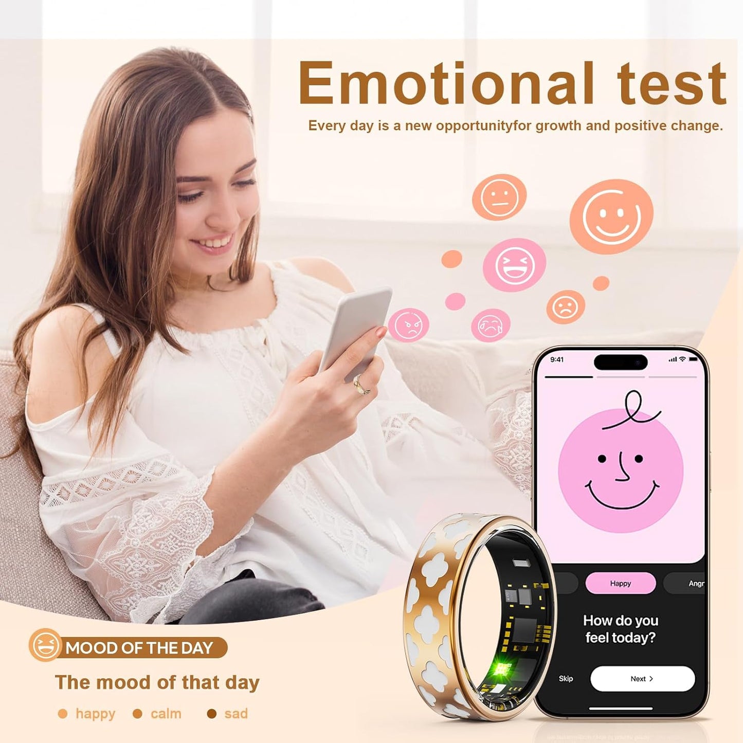 Smart Ring for Women Men -Health Tracker Ring with Heart Rate/Blood Oxygen/Sleep Tracker/Step Counter/10ATM Waterproof Fitness Tracker Ring,Free No Subscription Fee, for iOS&Android