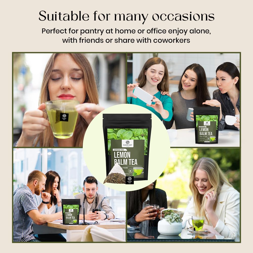 BlendArt Lemon Balm Tea Bags – 100 Count | Caffeine-Free Herbal Tea with Citrus Flavor & Aroma | Pure Lemon Balm Leaves