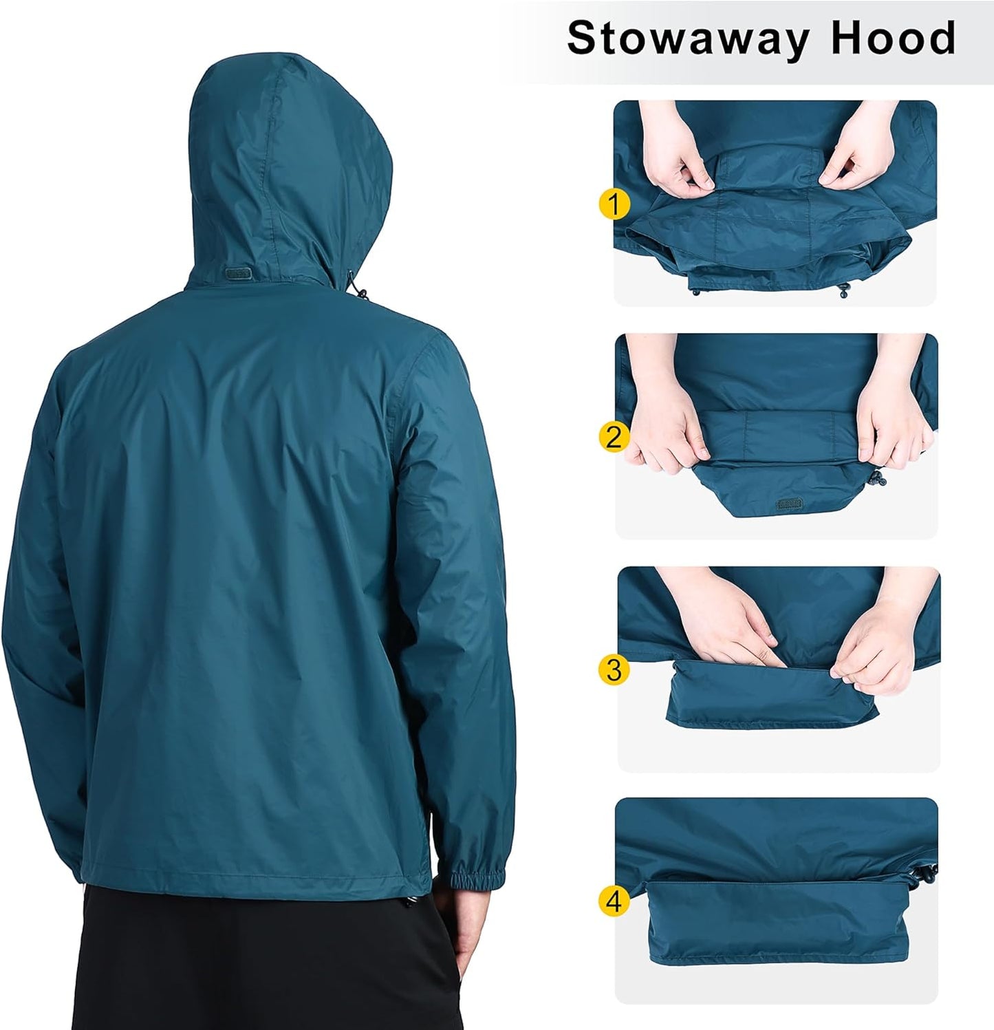 Outdoor Ventures Men's Rain Jacket Waterproof Lightweight Packable Rain Shell Raincoat with Hood for Golf Hiking Travel