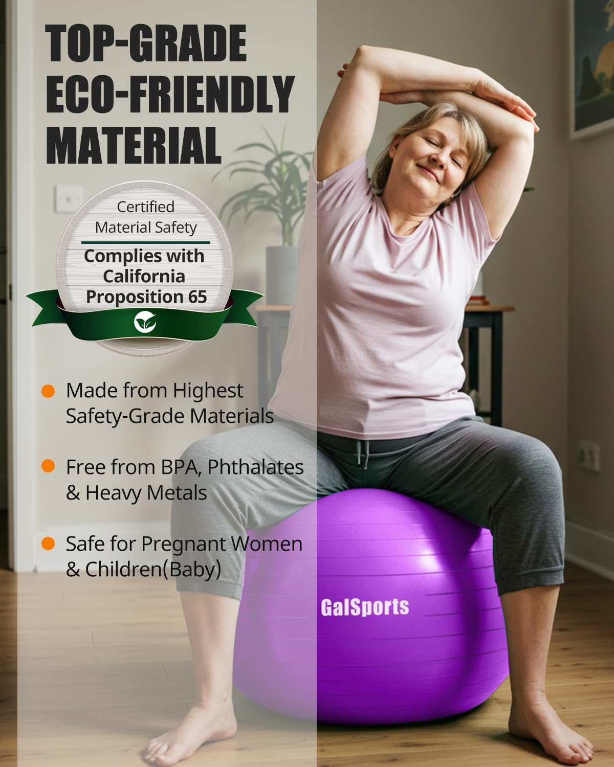 GalSports Anti-Burst Slip Resistant Stability Ball - Swiss Ball for Home Gym & Physical Therapy