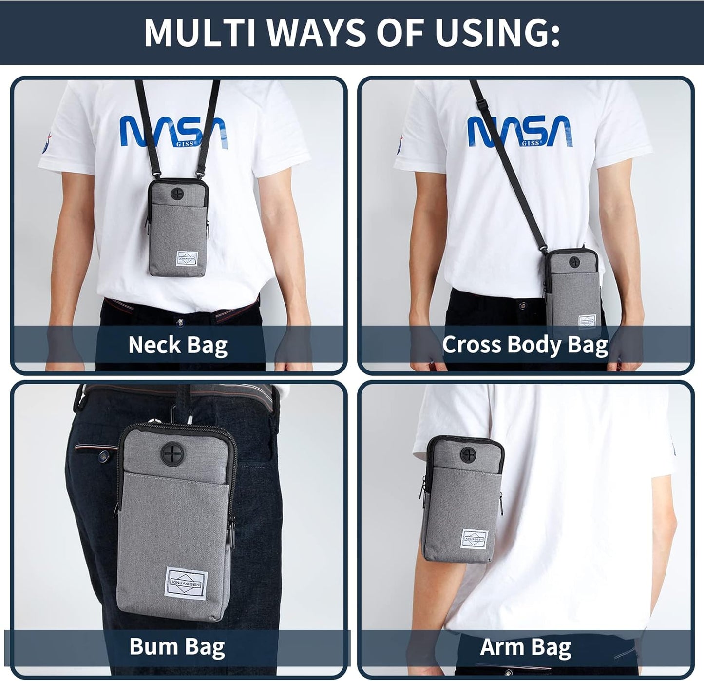 Cell Phone Purse Waist Pack Bag Travel Crossbody Bag Wristband Sport Armband Wallet with Removable Shoulder Strap (Navy Blue)