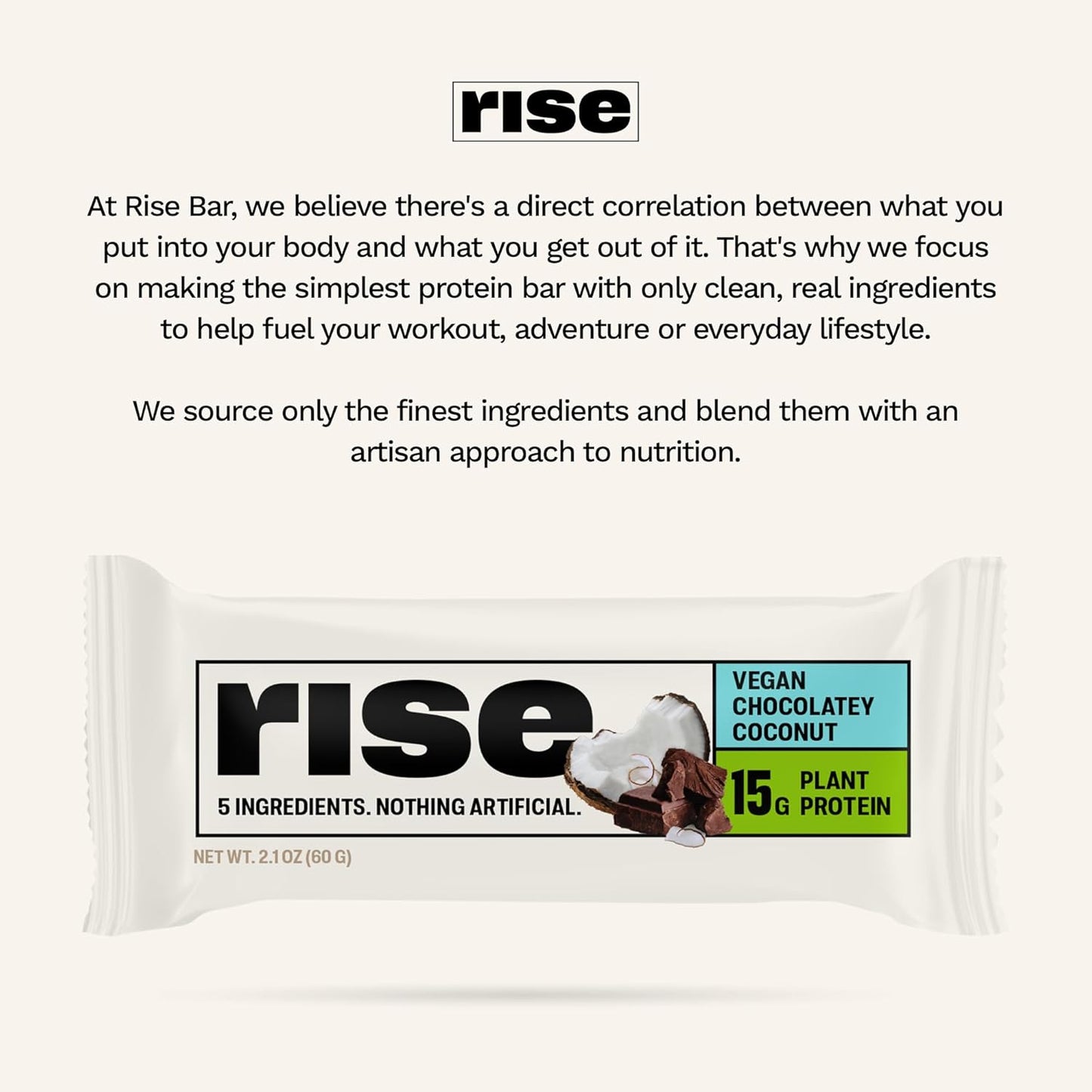 Rise Pea Protein Bar - Chocolately Coconut | Breakfast Bar & Protein Snack 15g Protein Just 5 Whole Food Ingredients Non-GMO Gluten-Free Soy Free