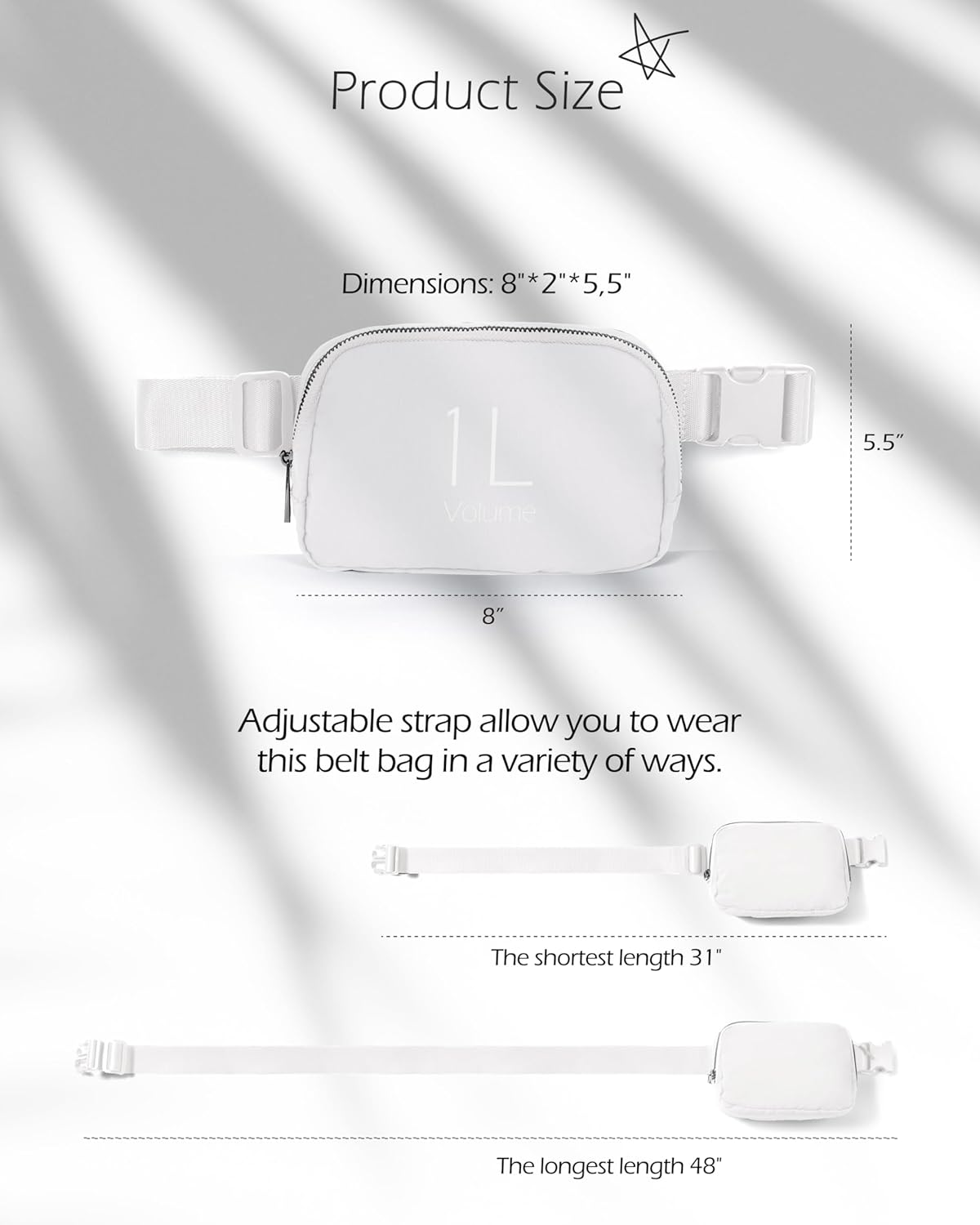 ODODOS Unisex Mini Belt Bag with Adjustable Strap Small Fanny Pack for Workout Running Traveling Hiking, White