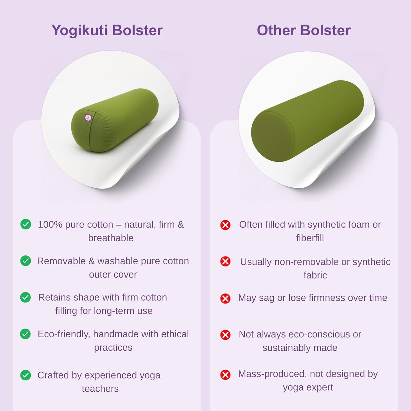 Yogikuti Iyengar Yoga Bolster for Restorative Yoga and Meditation – Lightweight Cotton Support Pillow with Handle for Easy Carry, Versatile for Pose Modification, Balance, Back Relief, and Relaxation