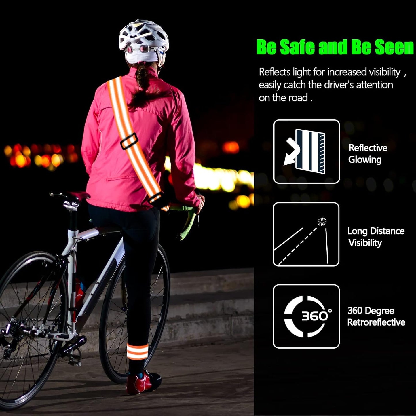 Saintrygo 6 Pcs Reflective Sash for Walking at Night Reflective Strap Arm Band High Visibility Belt Safety Ankle Strap for Visibility Vest Clothing Running Gear