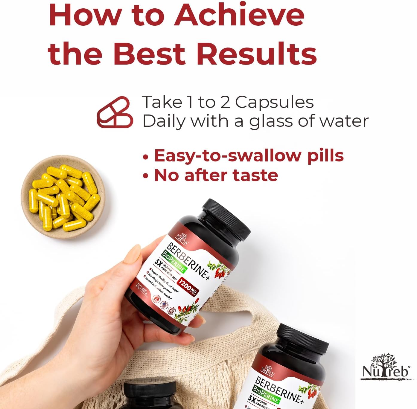 Berberine Supplement 1200mg - 5X Higher Absorption - Ultra Pure 98% Berberine HCL - Healthy Weight Management, Immune Support - Non GMO, Manufactured in USA - 60 Vegan Capsules