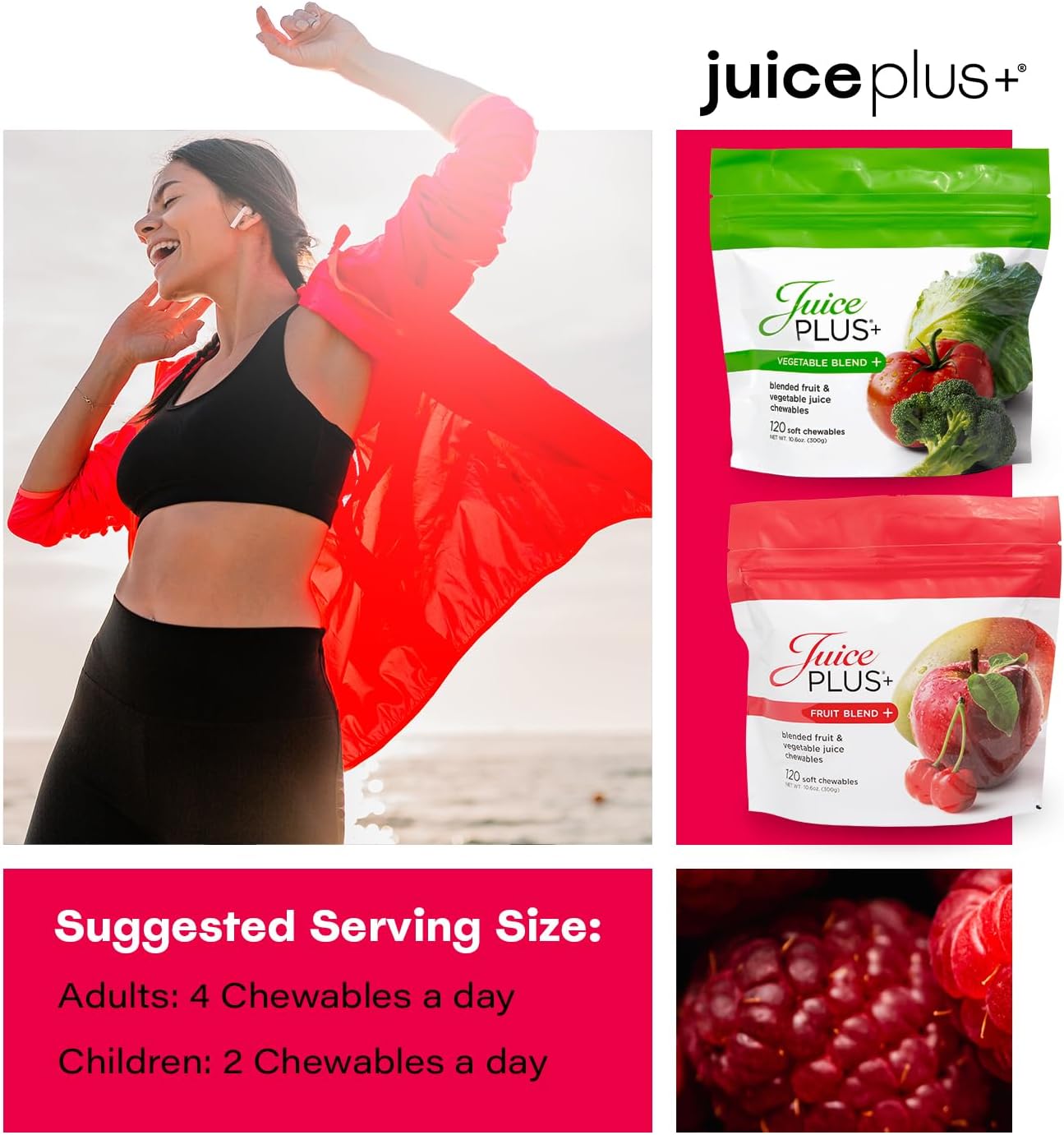 Juice Plus+ Fruit & Vegetable Blend Soft Chews - Tasty Vegan Fruit, Veggie Gummy Vitamins for Adults & Kids - 4 Month Supply 4 Packs (2 of Each Flavor)