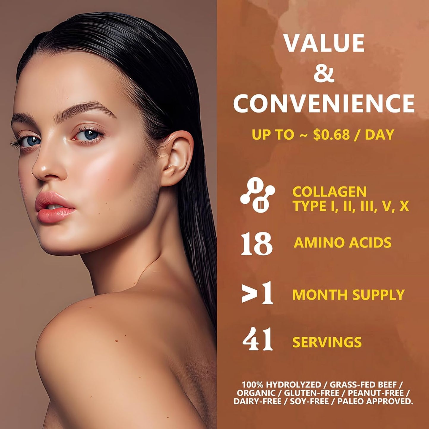 Zammex Multi Collagen Peptides Powder, Type I & III & V & X, Chocolate Collagen Protein Powder, Hydrolyzed Collagen, Supports Hair and Skin, Gut Health, 41 Servings, 1LB