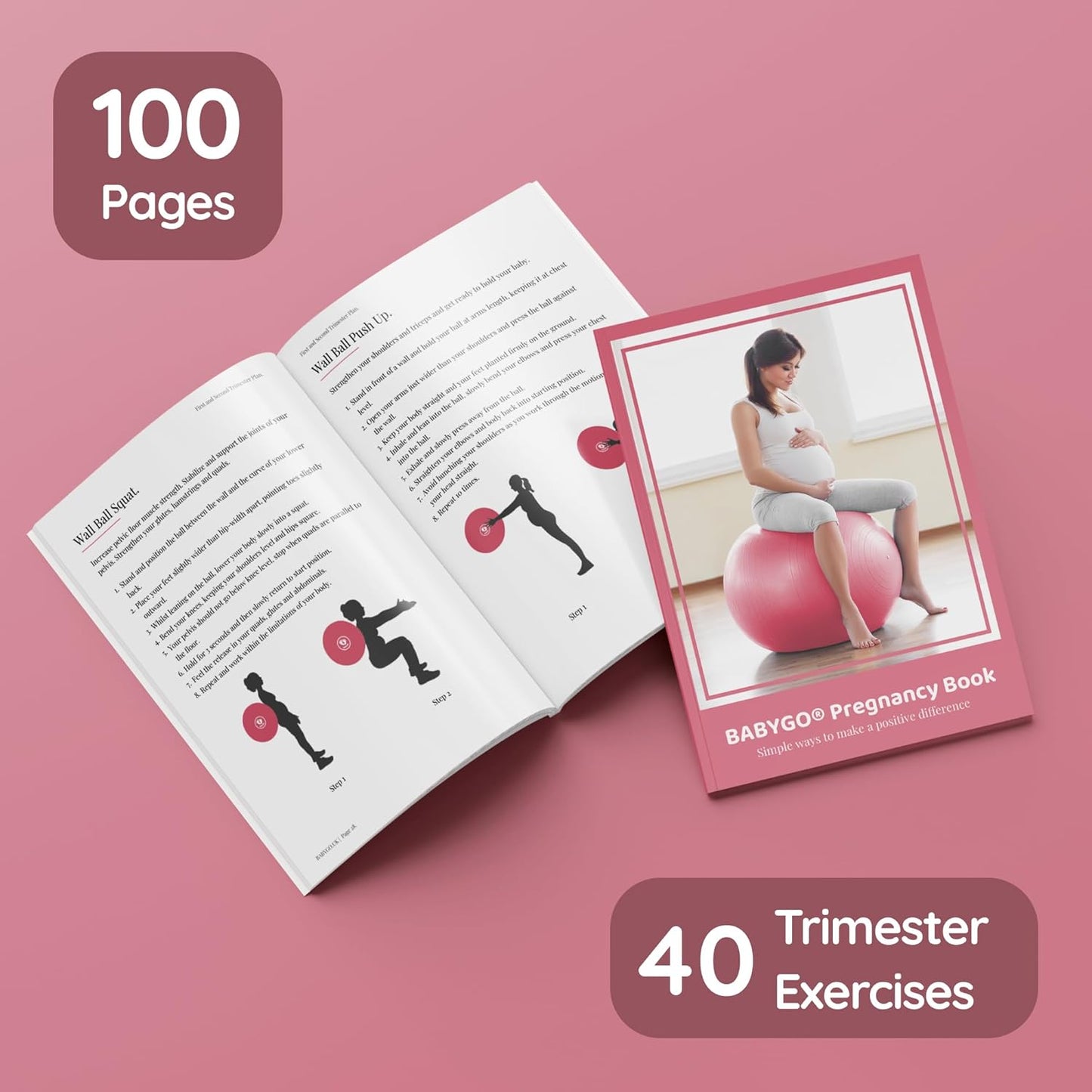 BABYGO® Birthing Ball for Pregnancy & Labor + Our Award Winning Book - Exercise, Birth & Recovery Plan, 5X Stronger Than a Yoga Ball with Eco Friendly Material