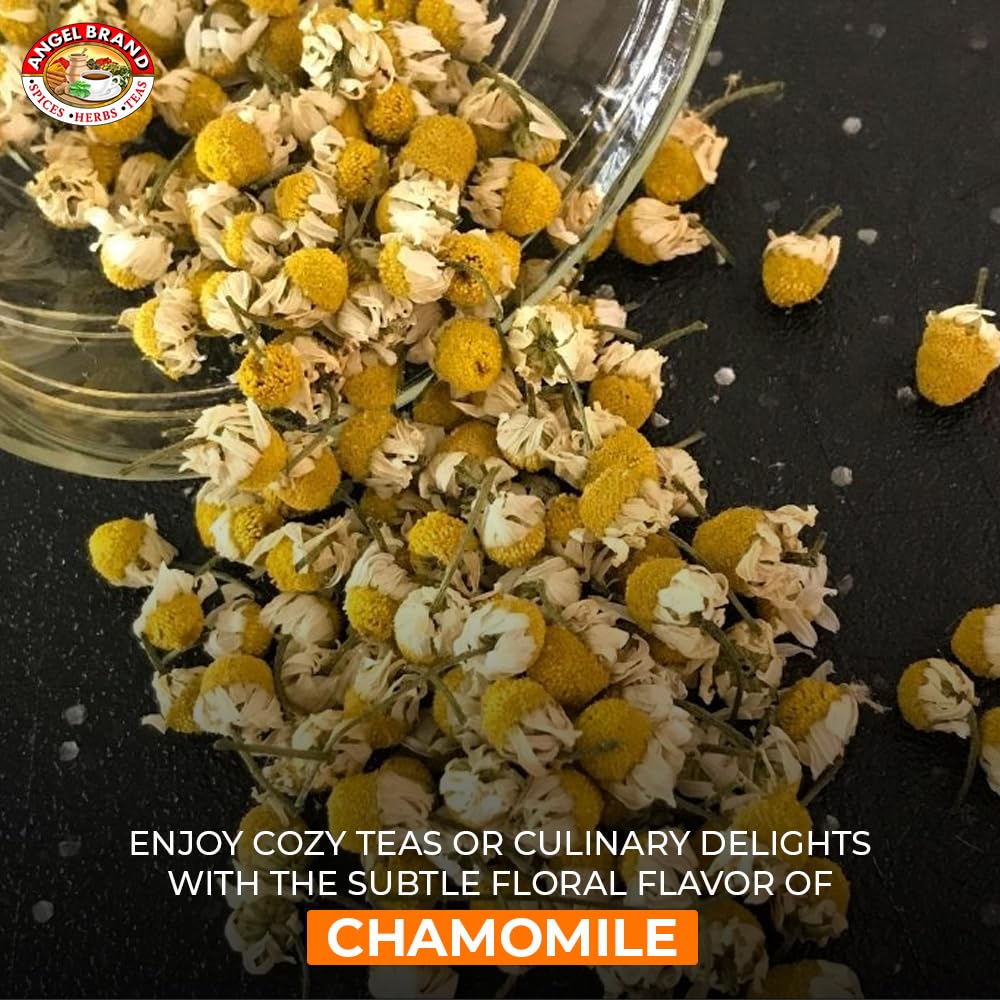 Angel Brand Dried Chamomile Flowers – 0.25 oz Pouch Pack of 3 – Premium Chamomile Flowers for Tea and Herbal Infusions.