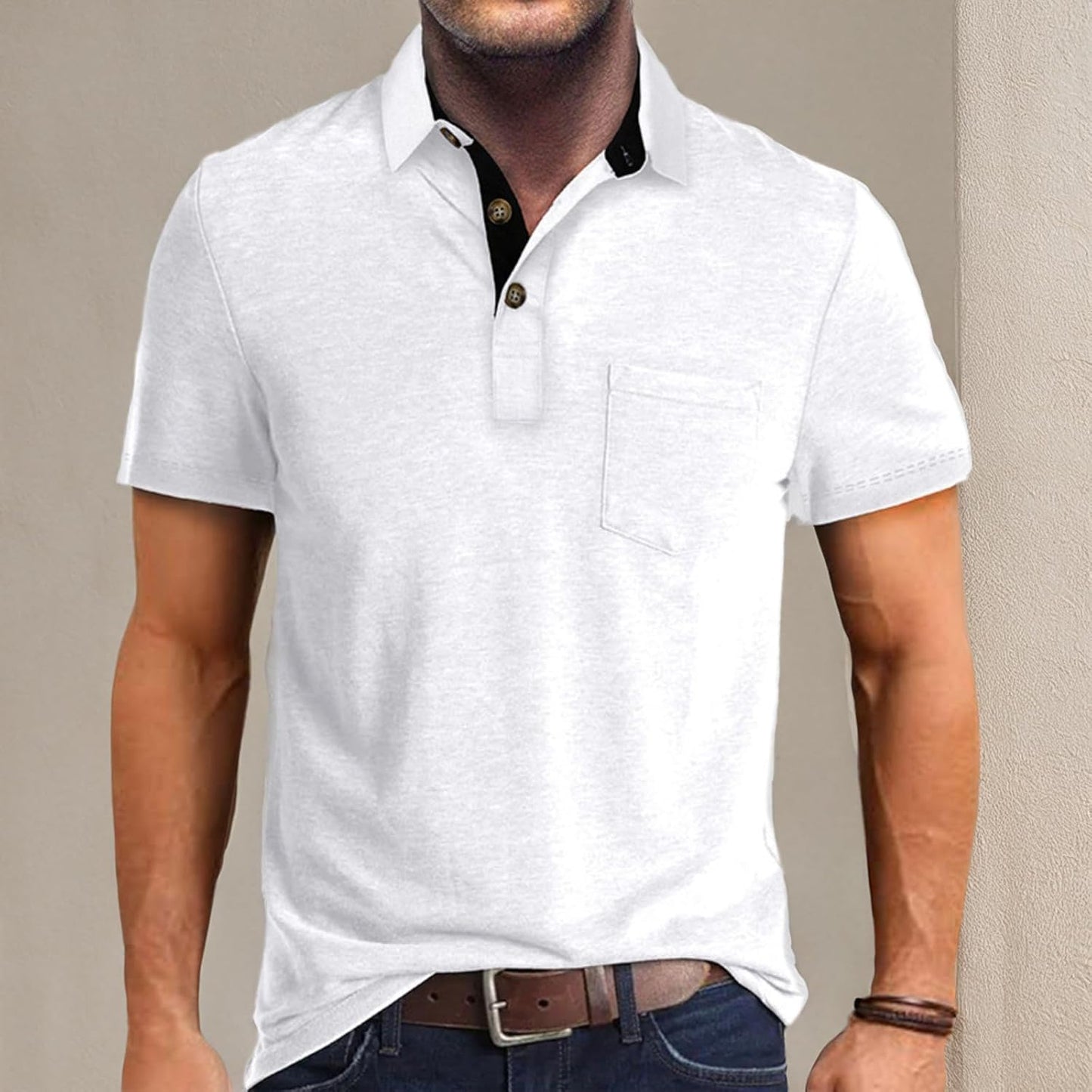 Men's Casual Polo Shirts Classic Button Basic Short Sleeve Shirt Solid Color Cotton Tees Golf Stylish Tops