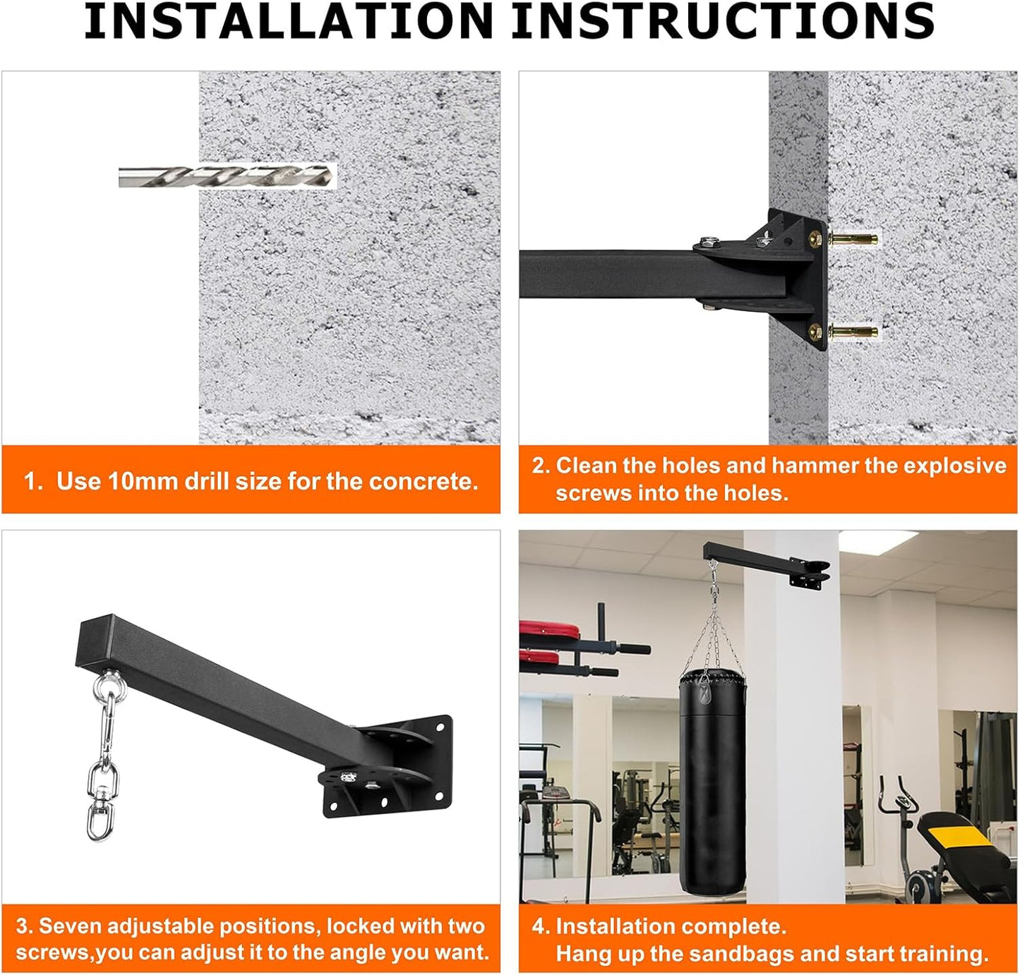 Wall Mount Heavy Bag Hanger, Punching Boxing Bag Hanger, Heavy Duty Bag Hanger Bracket, 360° Swivel Hook for Boxing, Muay Thai and MMA Training Home Gym(7 Adjustable Positions)