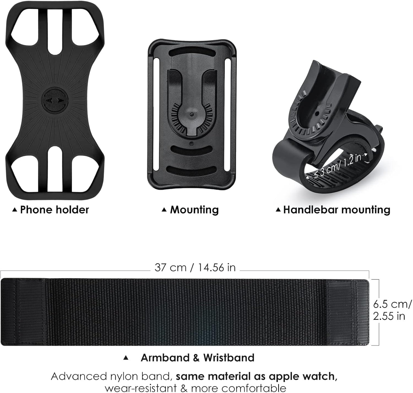 Cikyner Running Armband, Upgraded 3 in 1 Running Phone Holder Sports Armband Bicycle Phone Holder 360° Rotatable & Detachable Running Phone Armband for 4.5-7'' iPhone for Gym Running Hiking