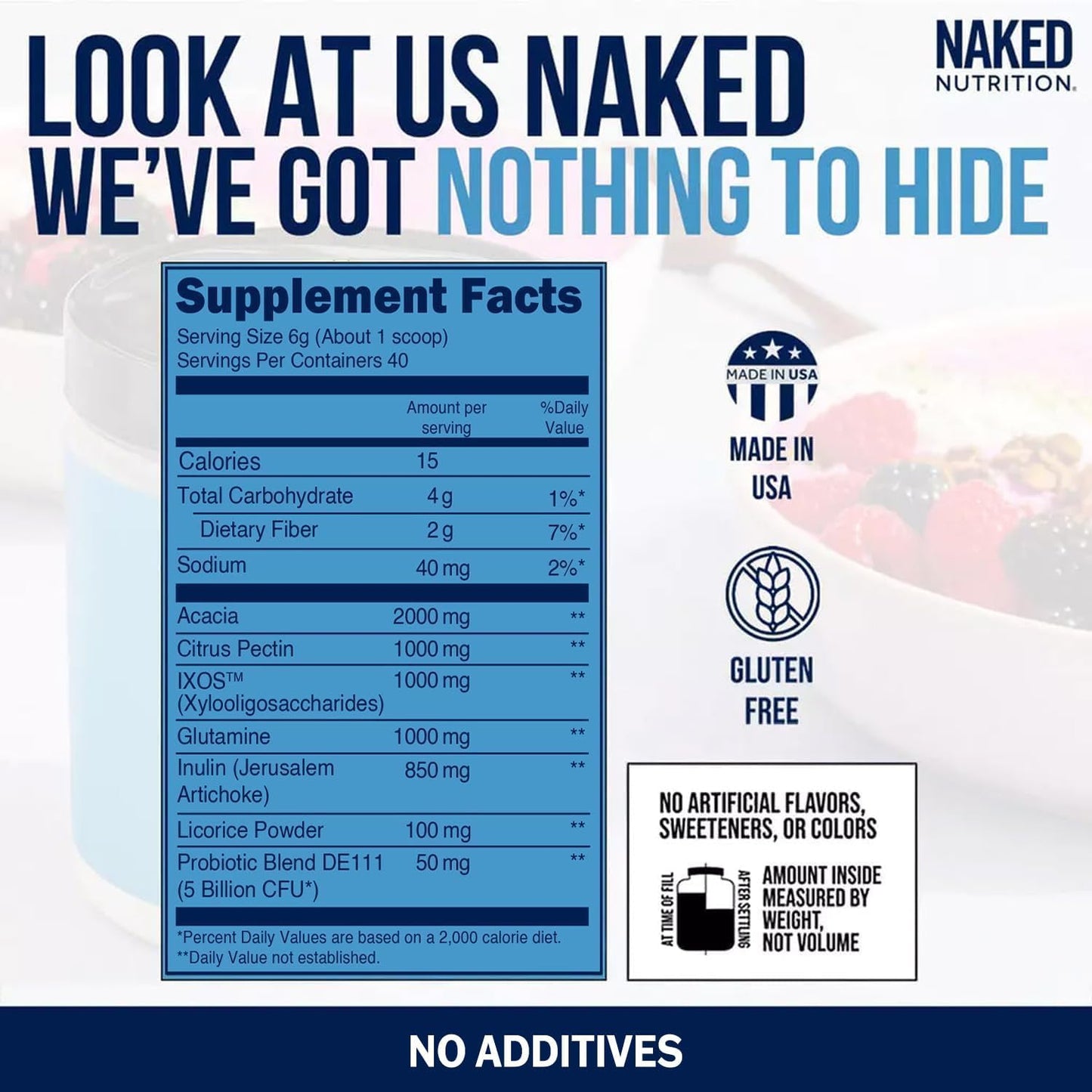 NAKED Gut - Daily Gut Health Supplement - Natural Gut Health Powder for Gut Cleanse, Digestive Support, GMO-Free, Soy-Free, Gluten-Free, Vegan and Hypoallergenic, 40 Servings