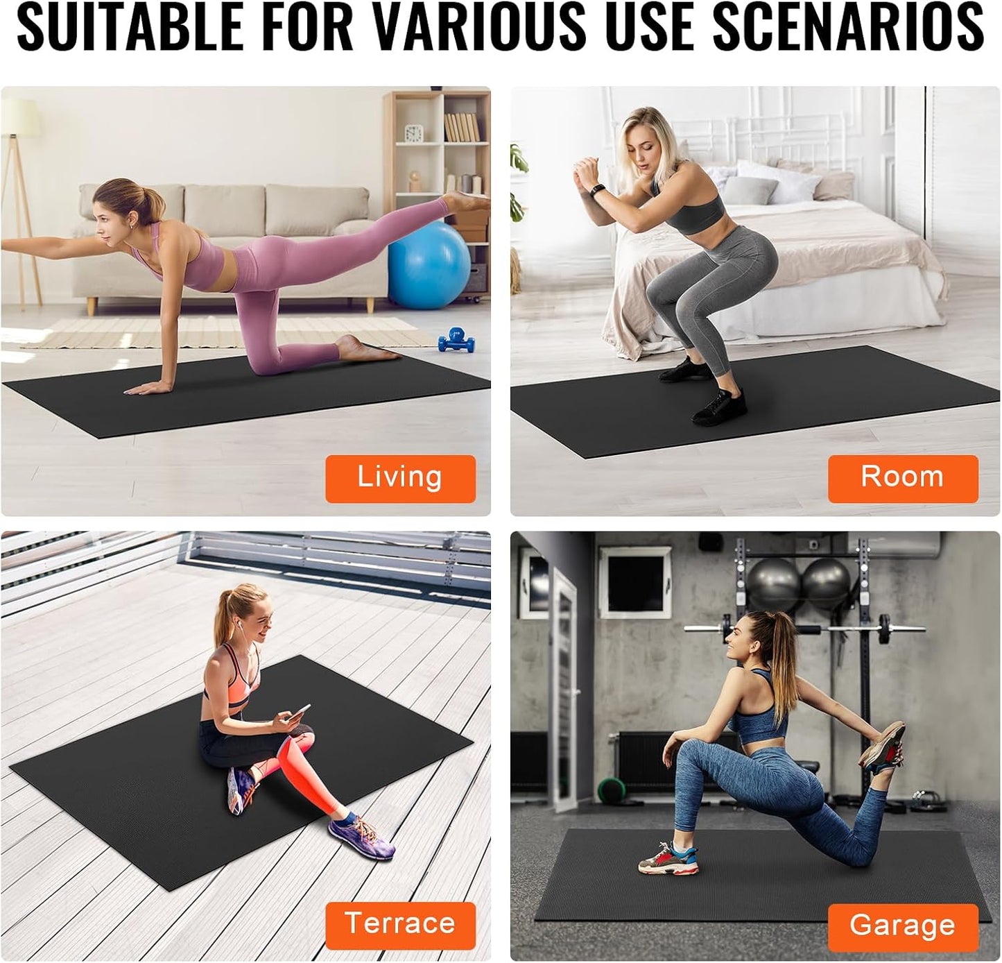 VEVOR Large Exercise Mat, Non Slip High Density Premium Yoga Mat, Exercise Yoga Mat for Men Women, Fitness & Exercise Mat with Bag & Carry Strap, for All Types of Home Yoga, Pilate & Floor Workout