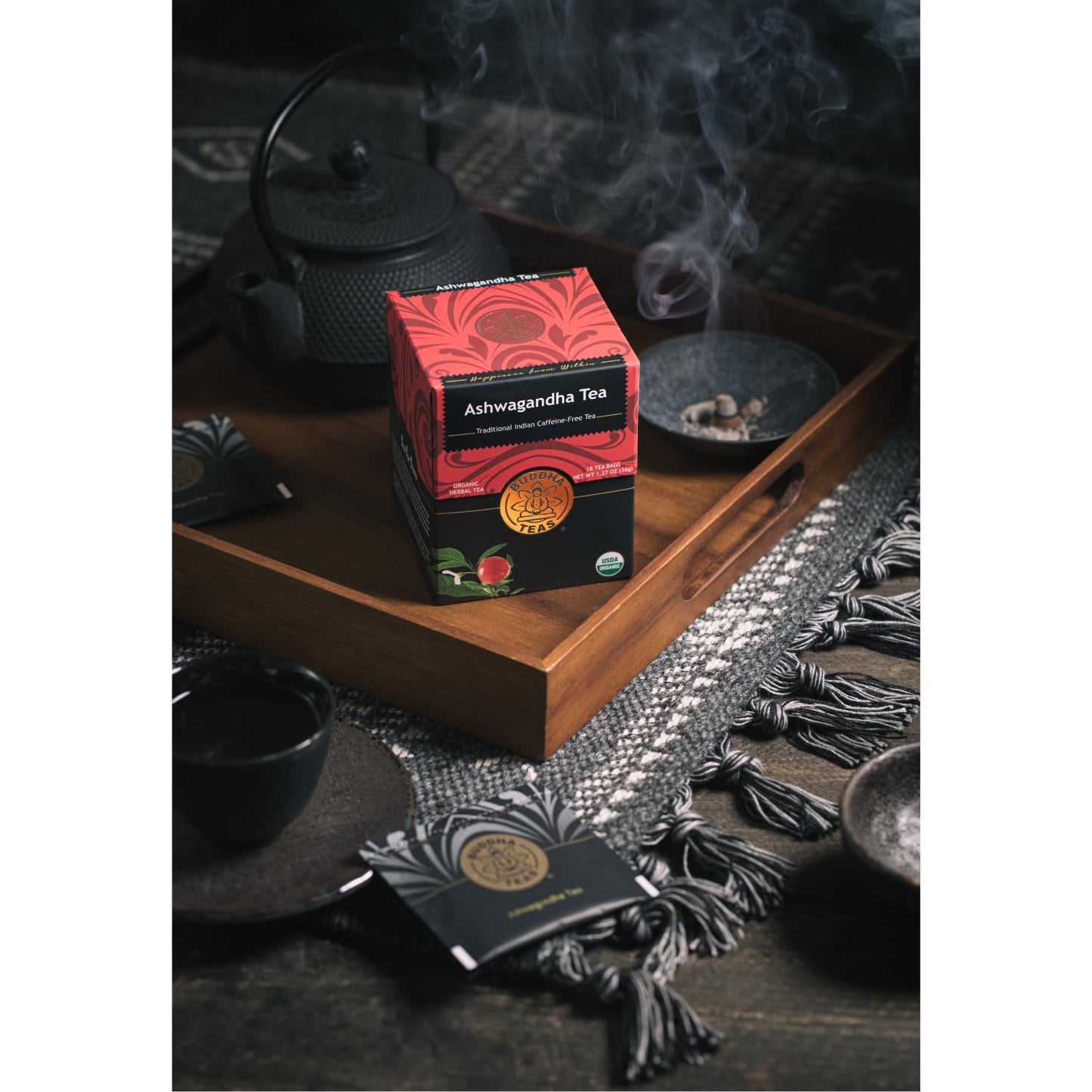 Buddha Teas - Ashwagandha Root Tea - Herbal Tea - Promote Cleansing & Wellness - With Antioxidants & Minerals - Clean Ingredients - Caffeine Free - OU Kosher - 18 Tea Bags (Pack of 1)