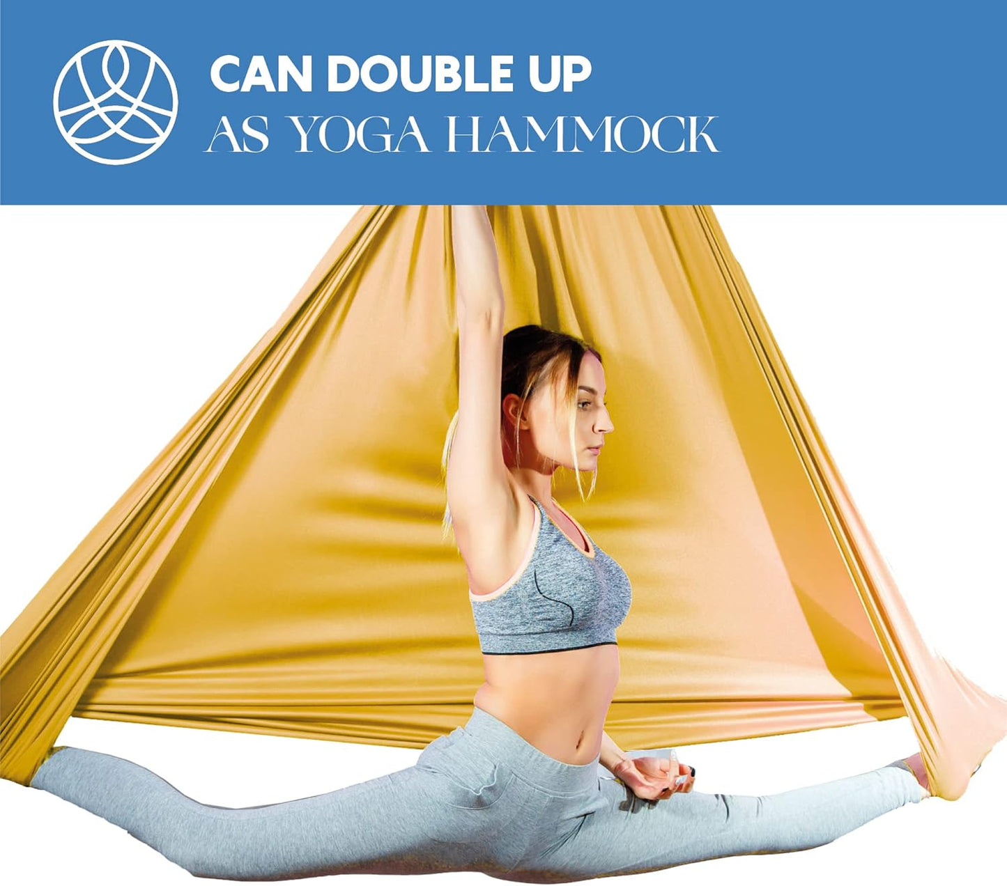 Aerial Silks Starter Kit - Durable 9 Yards of Aerial Yoga Hammock with Hardware & Guide - Aerial Swing for Acrobatic Flying Yoga & All Levels (Aerial Rigging Point Up to 13ft)