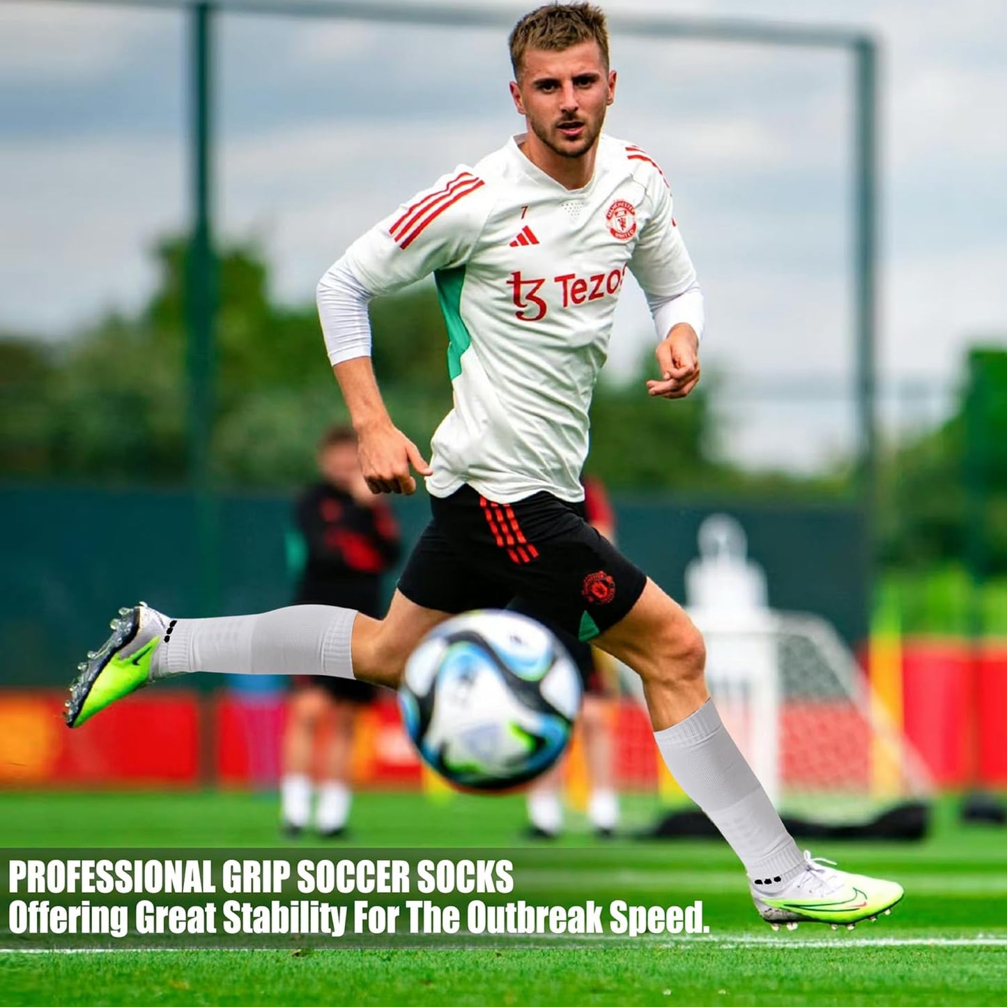 2 Set Grip Soccer Socks and Shin Guard Sleeves Non Slip Soccer Sleeve Socks for Men Women