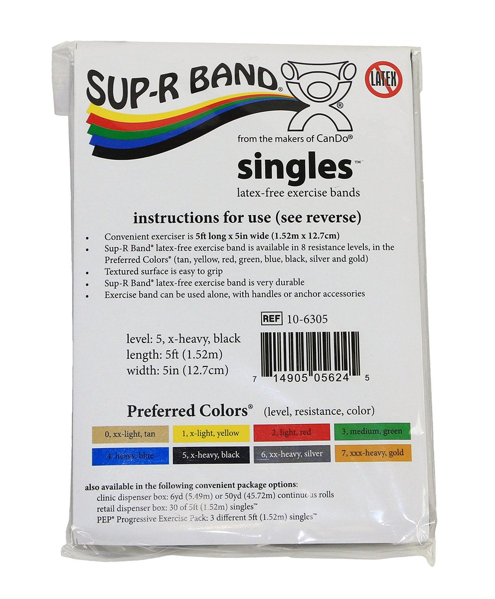 CanDo 10-6305 Sup-R Latex Free Exercise Band, 5' Singles, X-Heavy, Black