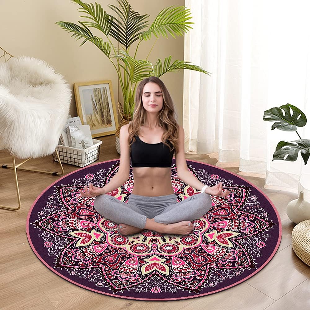 Knsbk Large Round Yoga Mat 4.6'X3.5mm for Exercise Premium Extra Thick, Ultra Comfortable, Non Slip, Meditation Mat