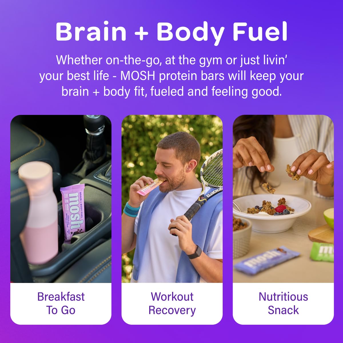 MOSH Lemon White Chocolate Keto Protein Bars, High Fiber, Low Carb, Gluten Free, High Protein, Brain Healthy Snack, 12 Count