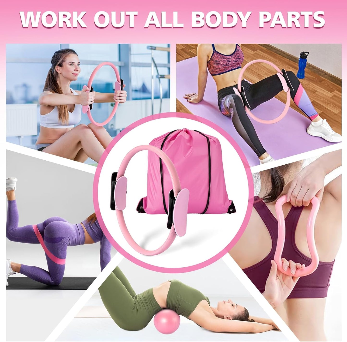 Ideal Swan Pilates Ring Essentials Kit for Women, Home Workout Equipment Set with 9.8” Ball, Resistance Bands, Accessories, Pilates Set for Legs Arms and Thighs(13 PCS)