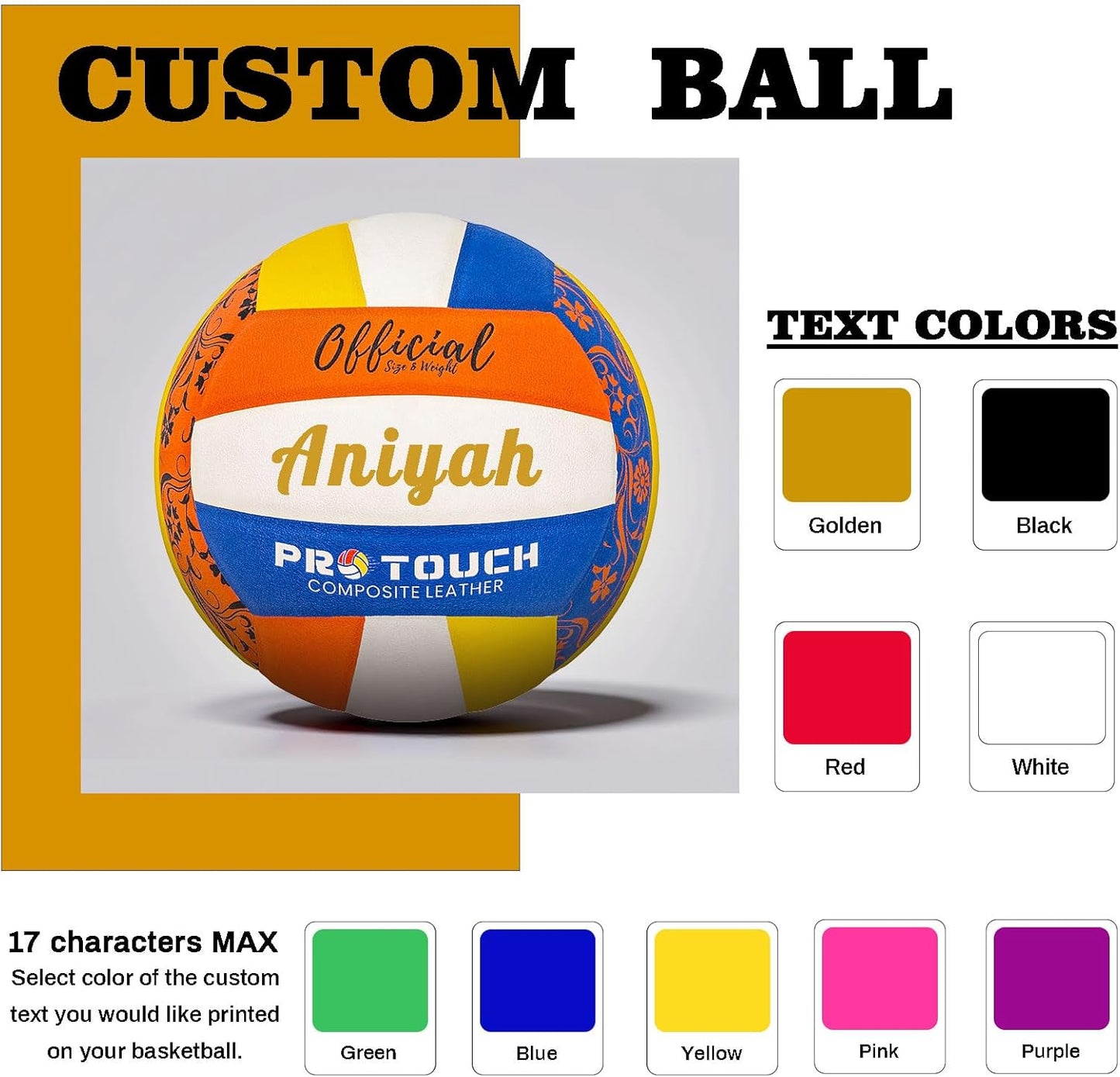 Personalized Indoor Volleyball – Official Size 5 Composite Leather Volleyball for Adults & Teens – Custom Name Volleyball for Gifts, Training, Games