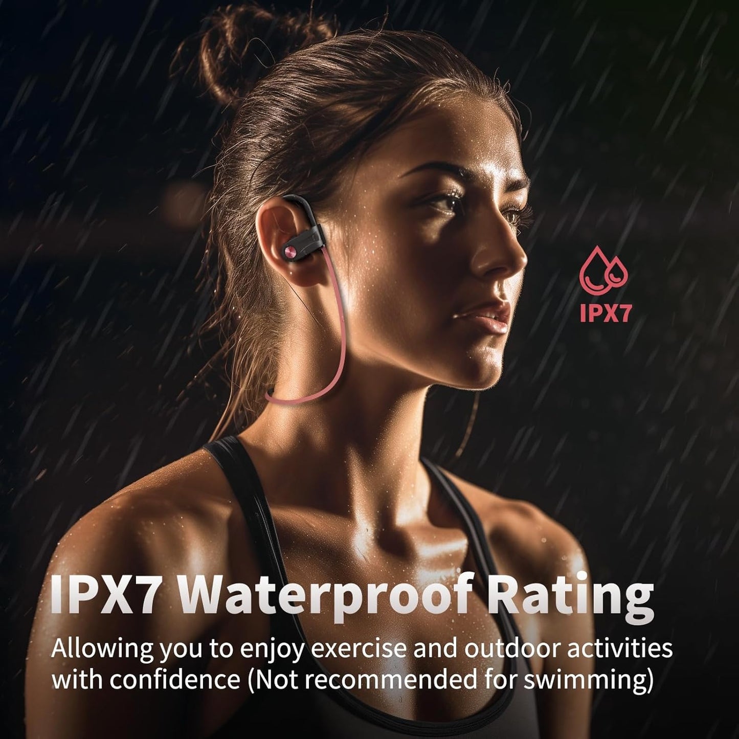 JOYWISE Wireless Bluetooth 5.3 Wireless Headphones with 16Hrs Long Battery, Stereo IPX7 Waterproof in-Ear Earphones, Noise Cancelling Headphones for Running, Black&Pink