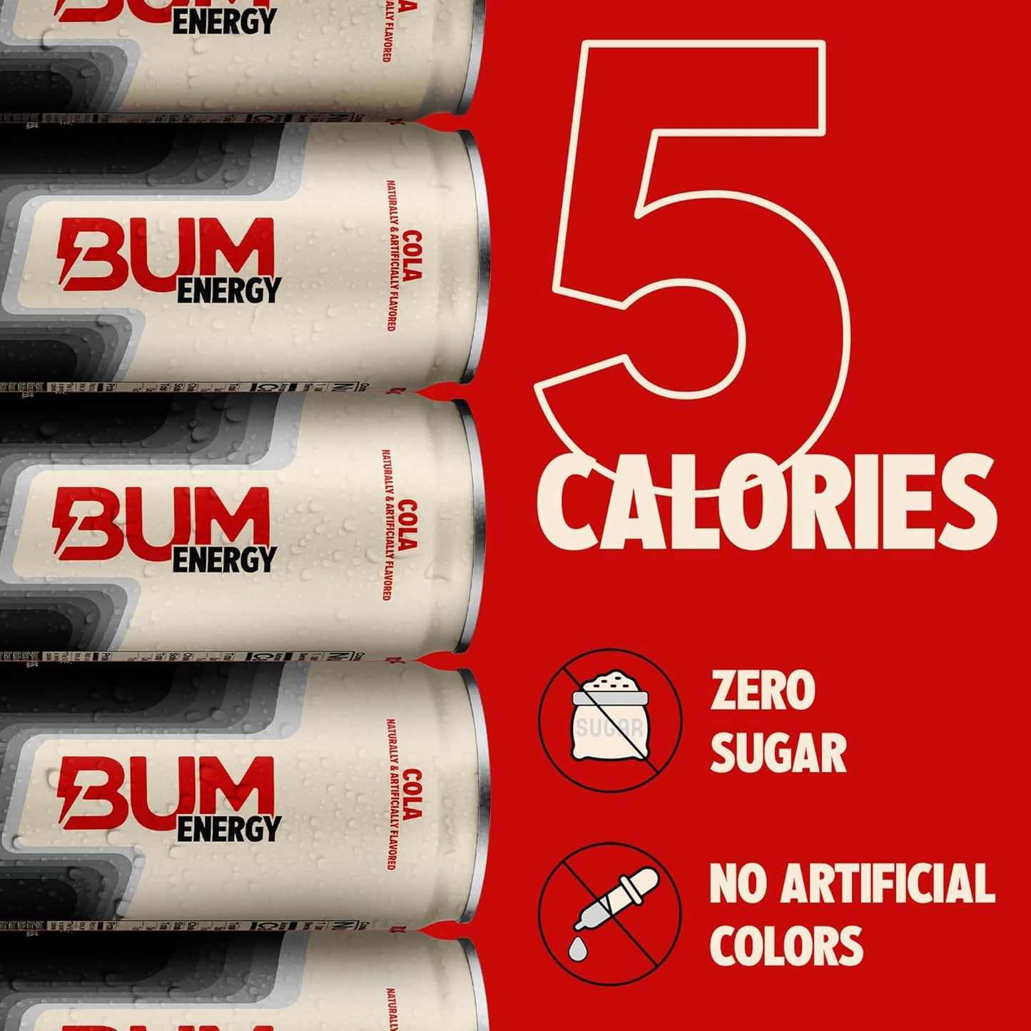 BUM Sugar-Free Energy Drink, Cola - Lightly Carbonated & No Artificial Colors, Natural Caffeine & Citicoline for Energy & Focus, Brain Boost & Workout Sports Beverage - 12 oz, Pack of 12