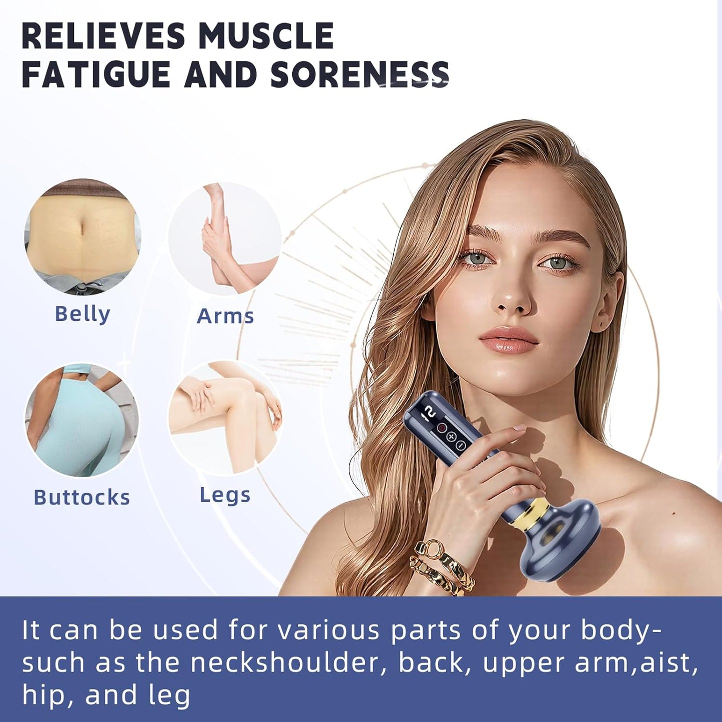 Electric Handheld Cellulite Massager -12 Adjustable Suction Modes for Anti-Cellulites Massage Therapy, Rechargeable Cordless Cellulite Remover Tool for Legs/Belly/Thighs/Arms/Butt(White)