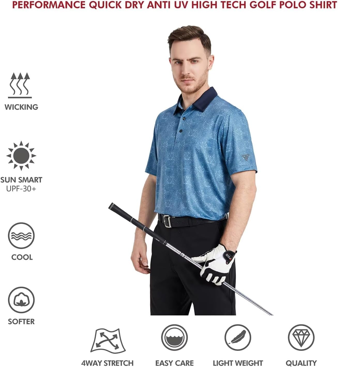 Men's Golf Polo Shirts Short Sleeve Striped Performance Moisture Wicking Dry Fit Golf Shirts for Men