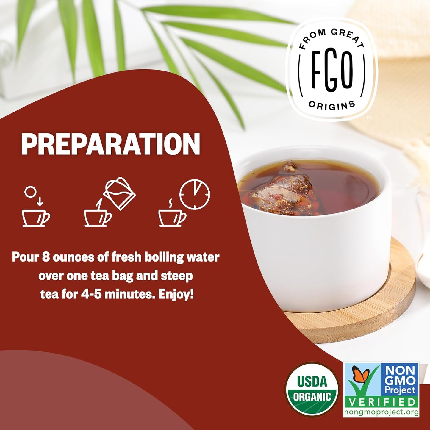 FGO Organic English Breakfast Black Tea, 100 Count, Eco-Conscious Tea Bags, Resealable Bag, Packaging May Vary (Pack of 1)