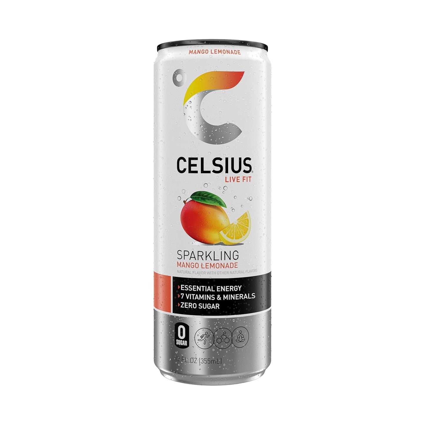 CELSIUS Sparkling Mango Lemonade, Sugar Free Energy Drink, 12 Fl Oz (Pack of 12)