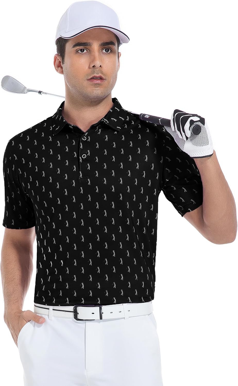 Esabel.C Golf Shirts for Men Dry Fit Performance Short Sleeve Print Moisture Wicking Collared Shirt