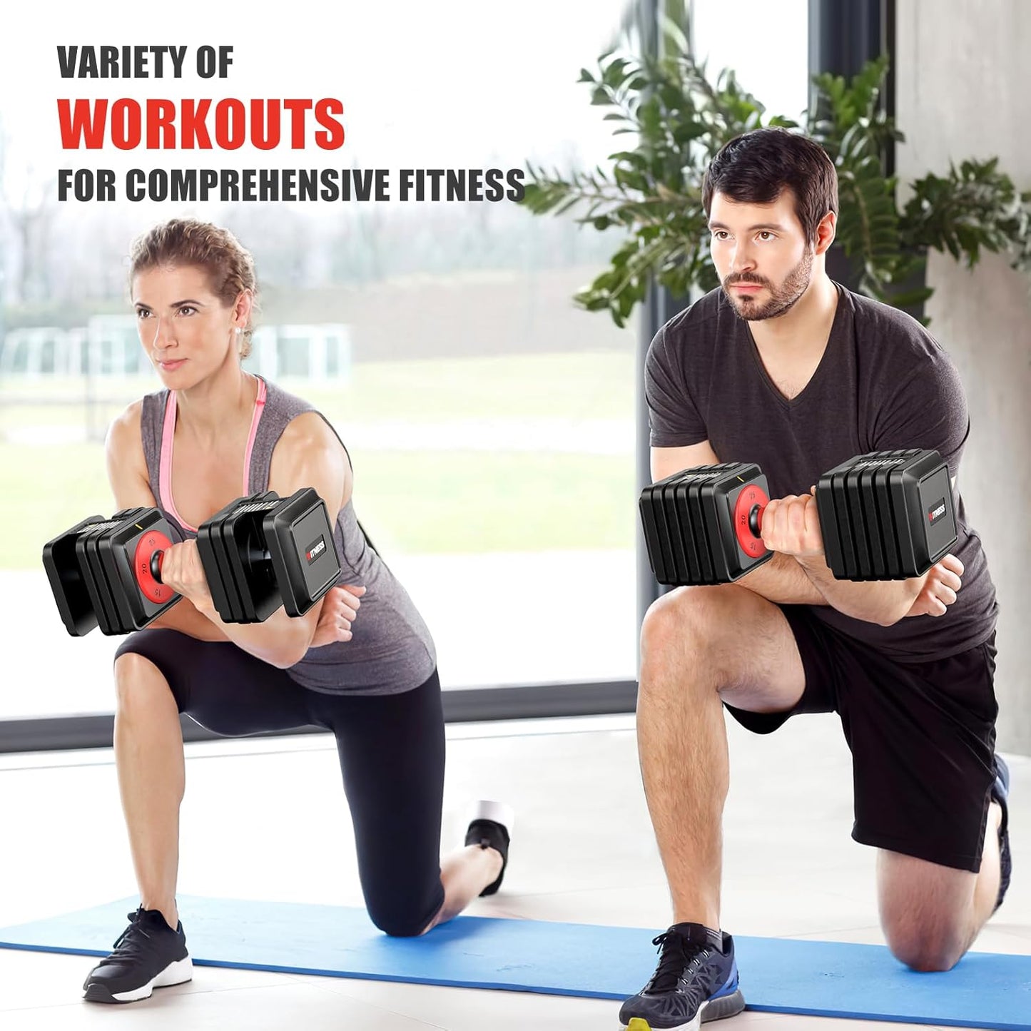 XDDIAS Adjustable Dumbbell Set of 2-25LB/55LB Set-1Sec Adjustable Dumbbell Weights-5 in 1 Free Weights Dumbbells Set with Effortless Tray/No-Slip Handle-Compact Size for Women/Men at Home Gym