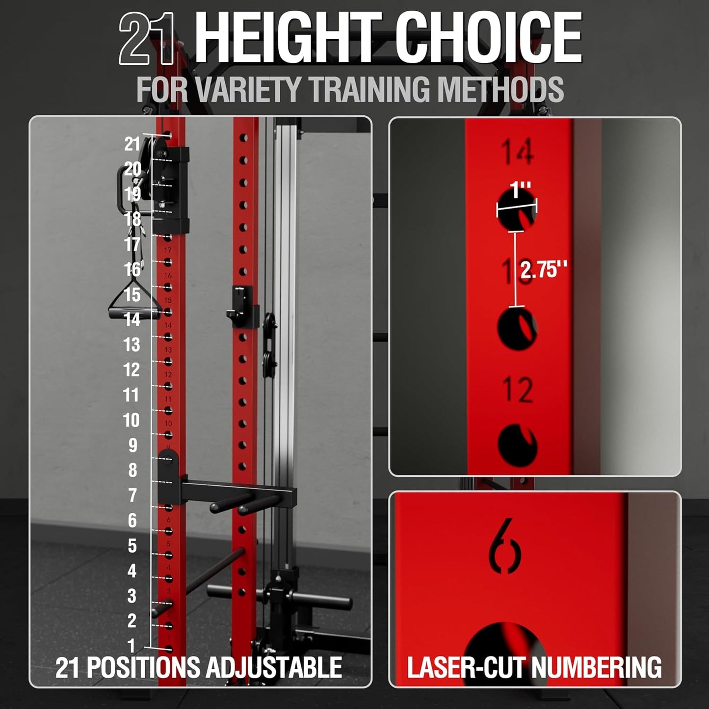 Mikolo Power Cage, Power Rack with Cable Crossover and Dual Independent Pulley System, 2200 Pounds Capacity Workout Cage with More Training Attachments, Squat Rack for Home Gym, PC07 Versions