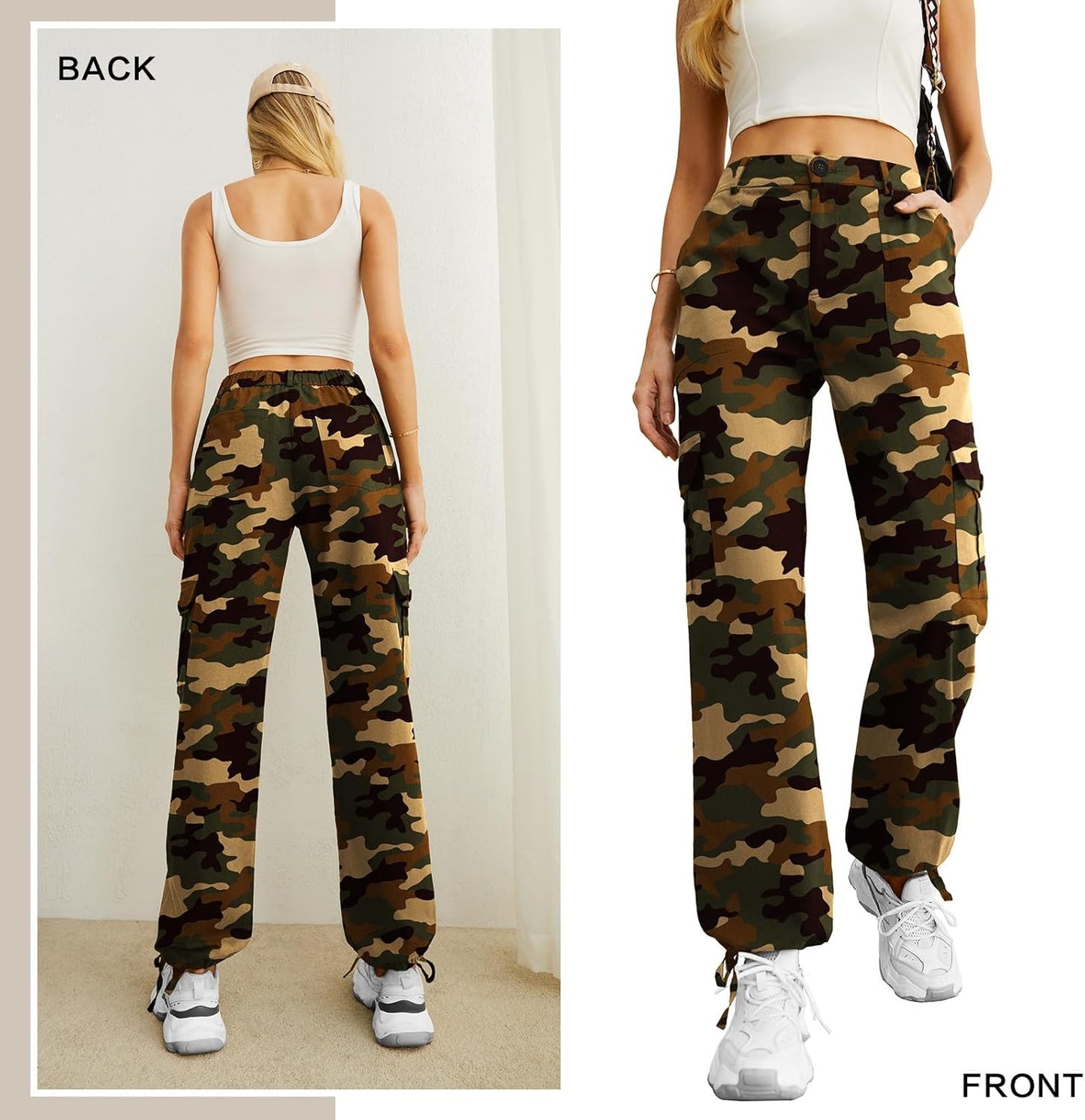 Lepunuo Women's High Waisted Cargo Pants Travel Y2K Streetwear Baggy Stretchy Pants with 6 Pockets Drawstring Ankle Cuffs