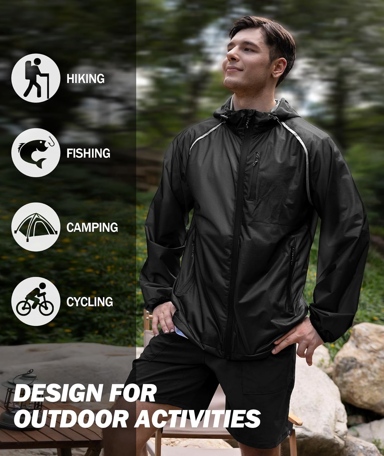 SWISSWELL Mens Cycling Rain Jacket Waterproof Lightweight Windbreaker Jackets for Men Raincoat with Hood