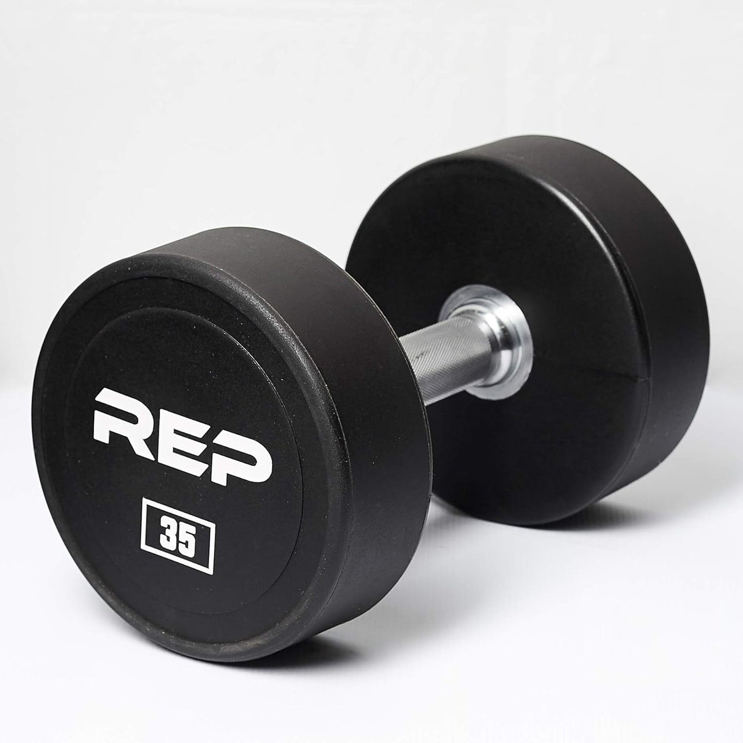 REP Fitness Urethane Coated Round Dumbbells, 5 to 100 lbs, Singles or Pairs, With or Without Rack, Steel Core, Rubber Encased, Chrome Handles, Professional Weights for Home Gym Strength Training