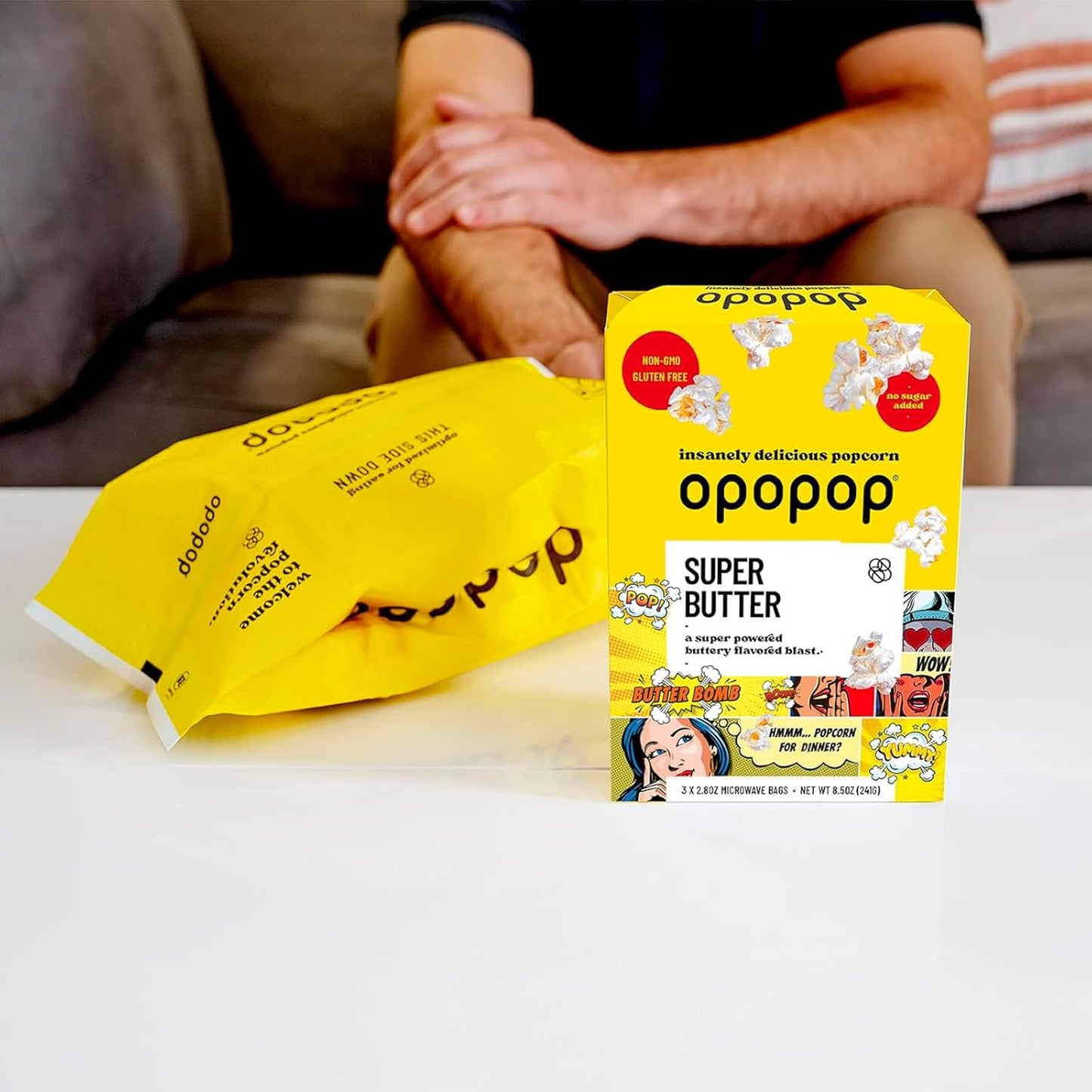 Opopop Microwave Popcorn - Super Butter 2.8 oz., 9-Count - Butter Popcorn, Flavored Popcorn, Non-GMO