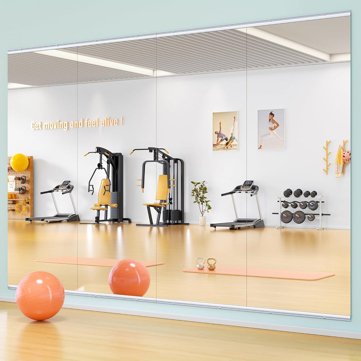 Hasipu Home Gym Mirror 95" L x 39" W - 1PC Large Full Body Mirror for Yoga, Wall-Mounted Mirrors for Fitness, Garage, Dance Studio, 0.16in Tempered Glass Frameless