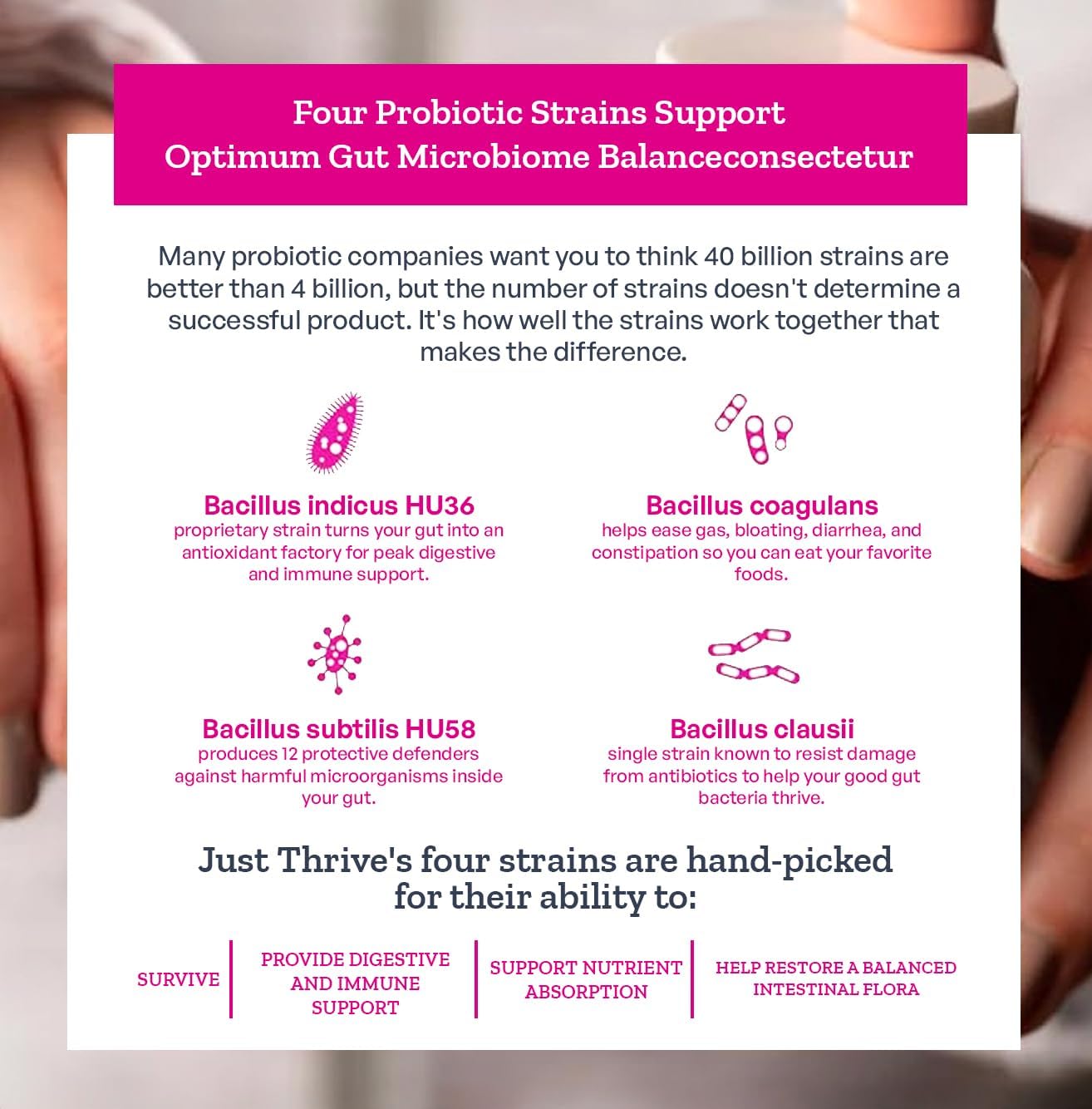 Just Thrive Probiotic & Antioxidant Supplement - 100% Spore-Based Digestive and Immune Support - Gluten Free, 90 Caps