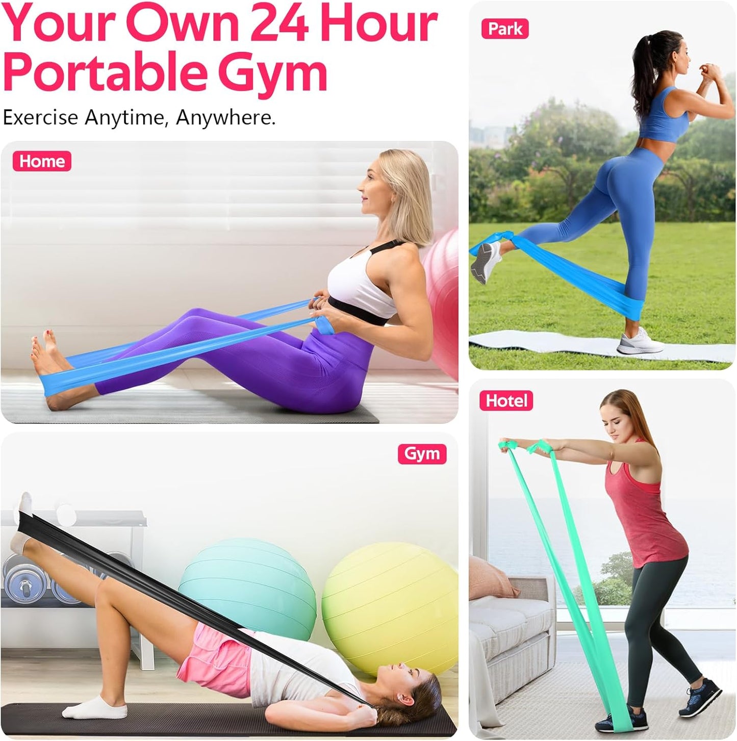 Resistance Bands for Working Out, Exercise Bands for Physical Therapy, Stretch, Recovery, Pilates, Rehab, Strength Training and Yoga Starter Set